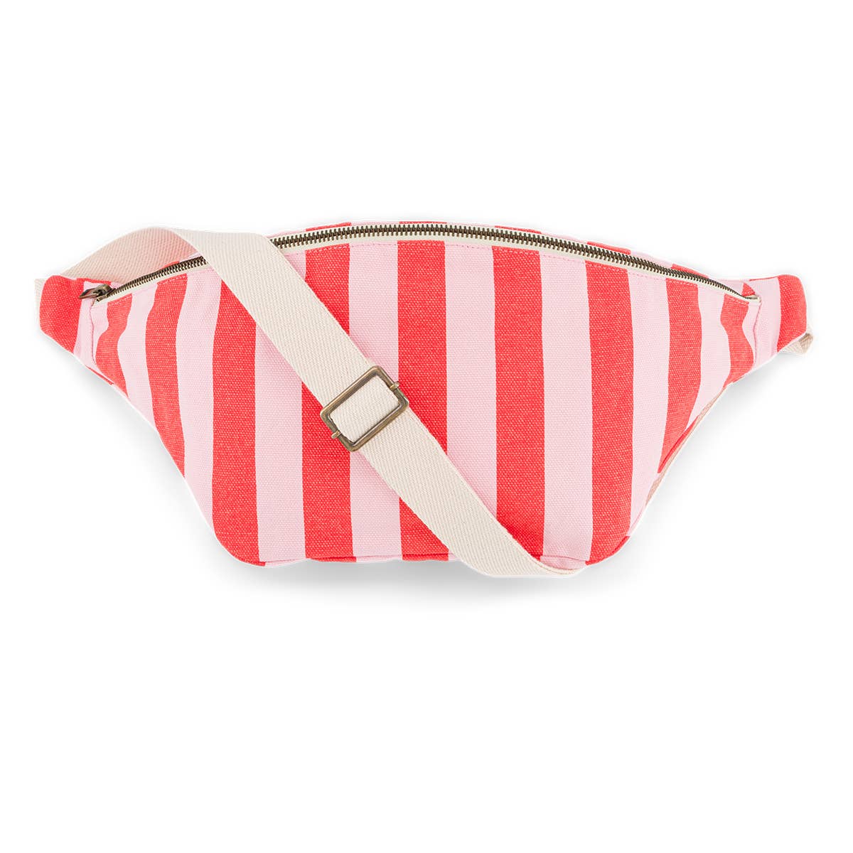 Cotton Cross Body Bag / Fanny Pack | Tomato Red & Pink Stripes
