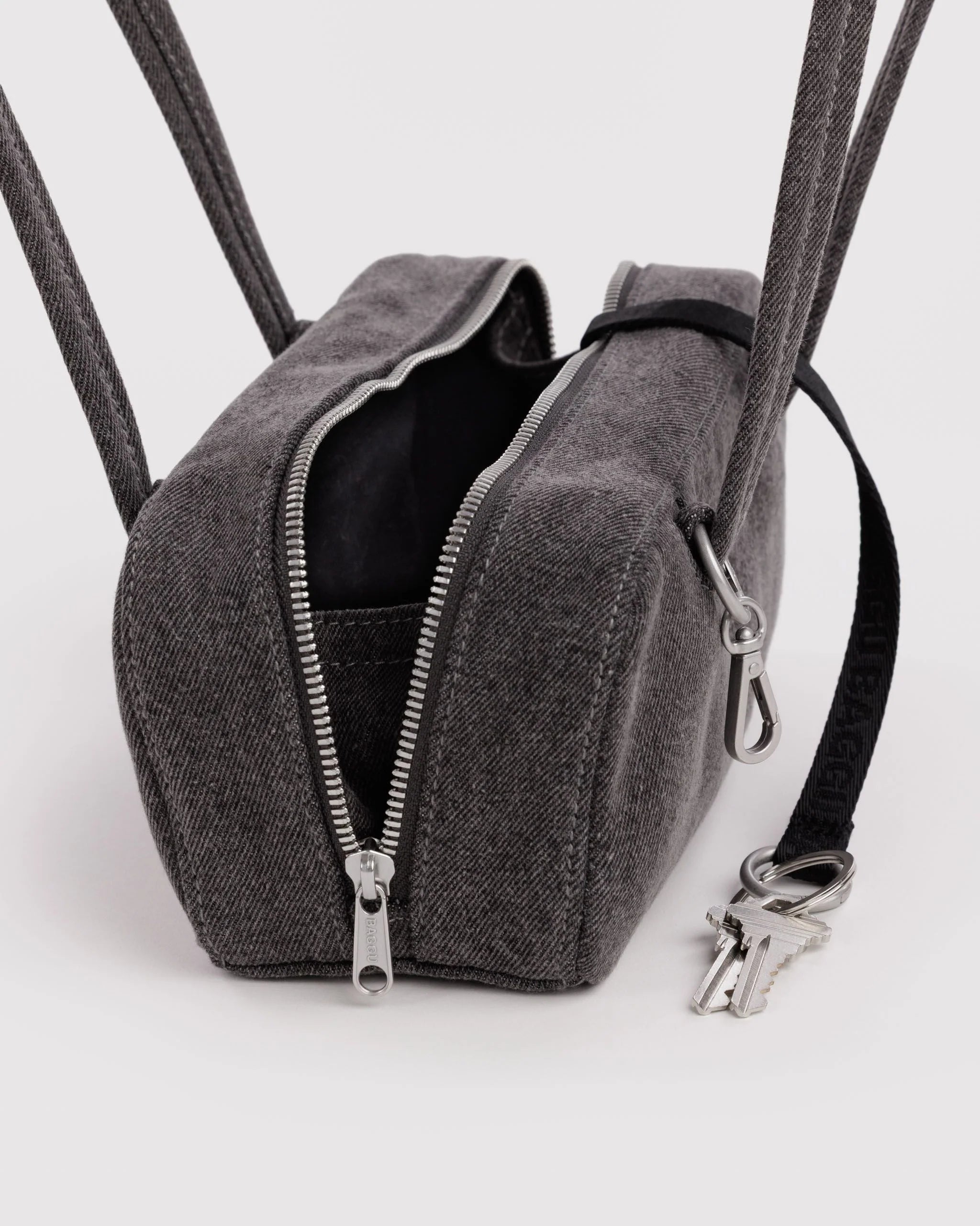 Small Denim Bowler Bag | Washed Black Denim