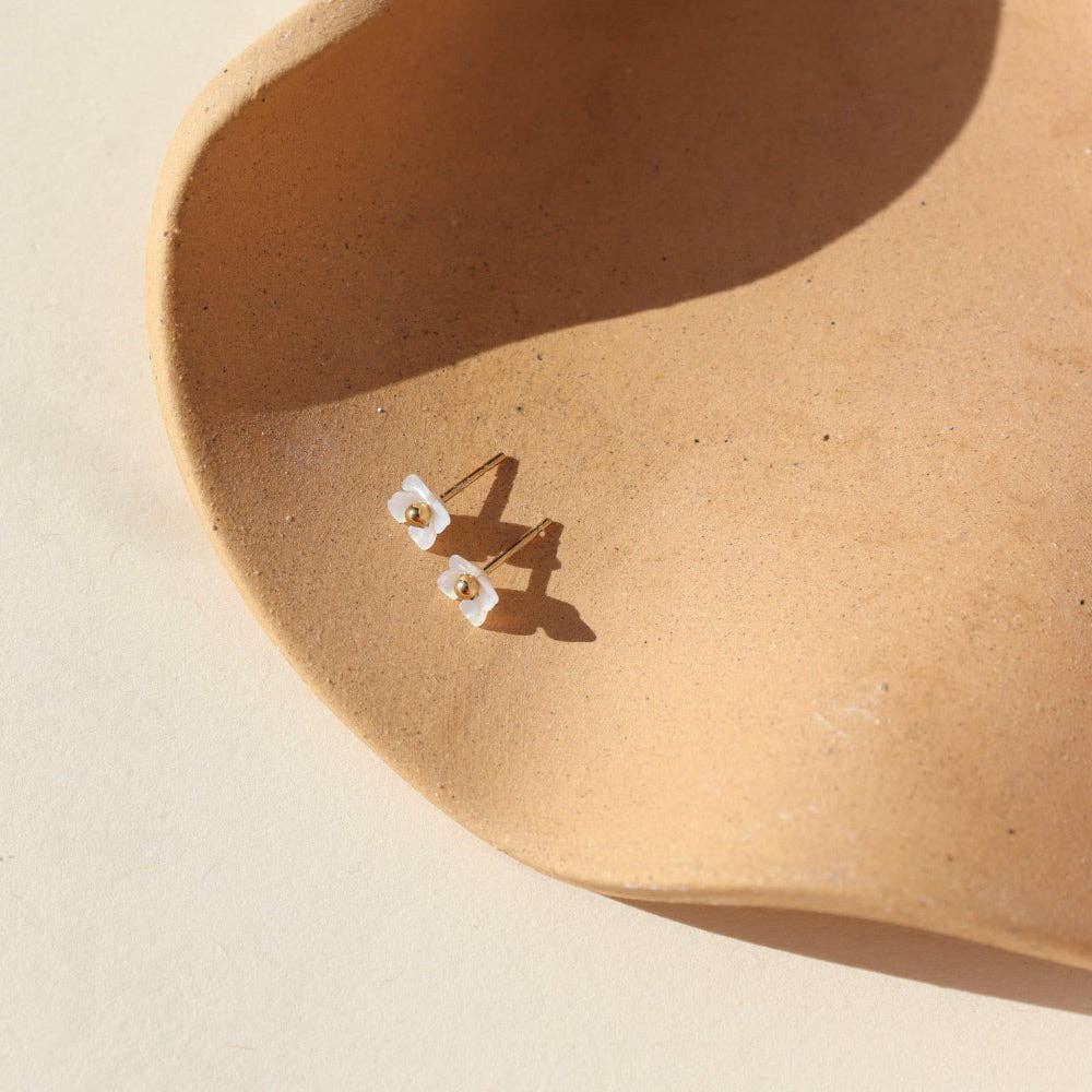 Mother of Pearl Flower Studs | 14k Gold Fill