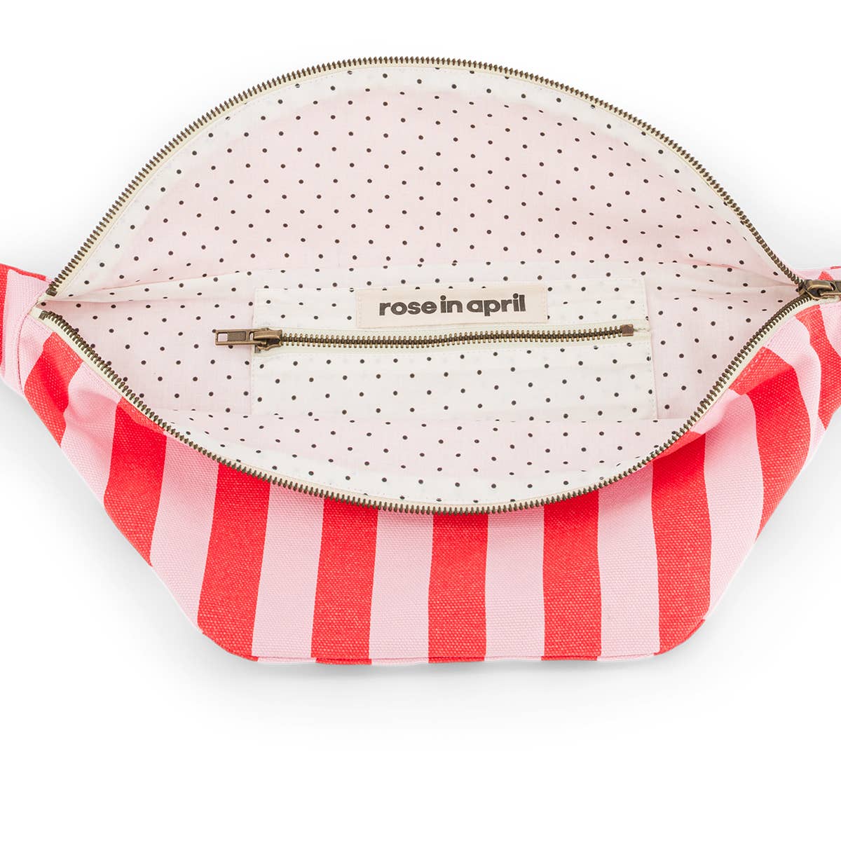 Cotton Cross Body Bag / Fanny Pack | Tomato Red & Pink Stripes