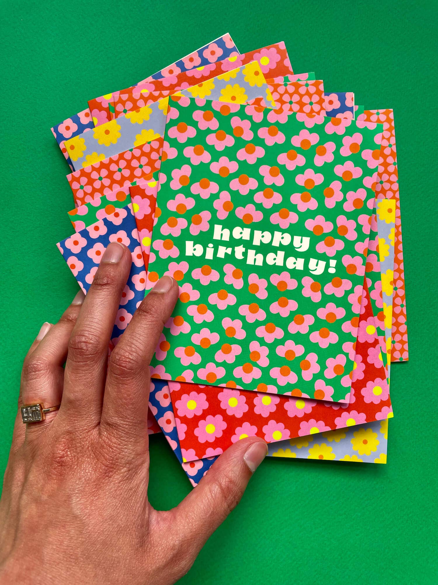 Birthday Buds • Retro Flower Pattern Birthday Card