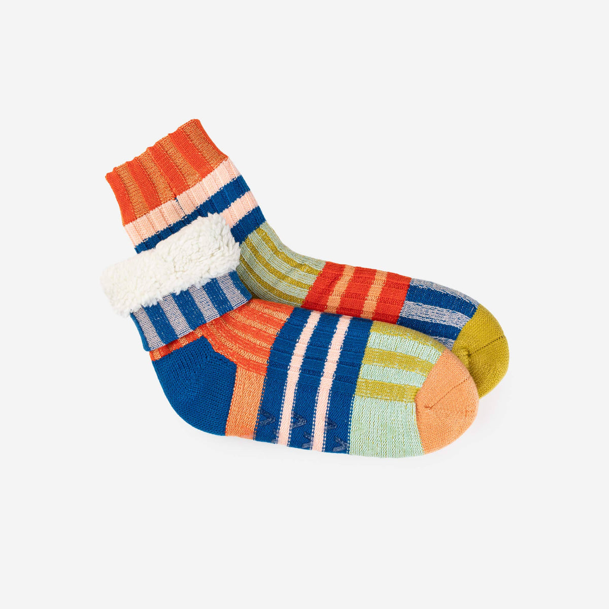 Patchwork Stripe House Socks | Rainbow | L/XL