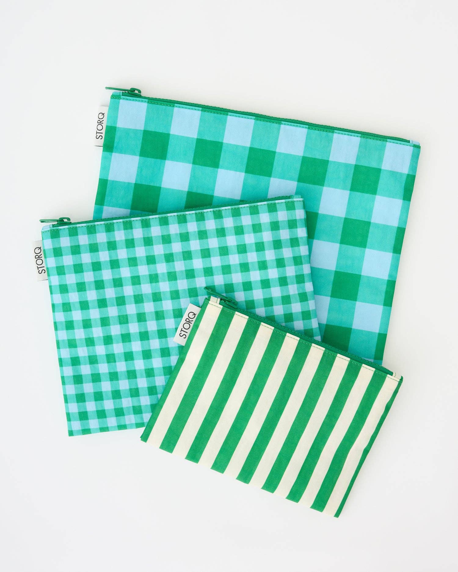 Zipper Pouch Three-Piece Set | Teal Gingham