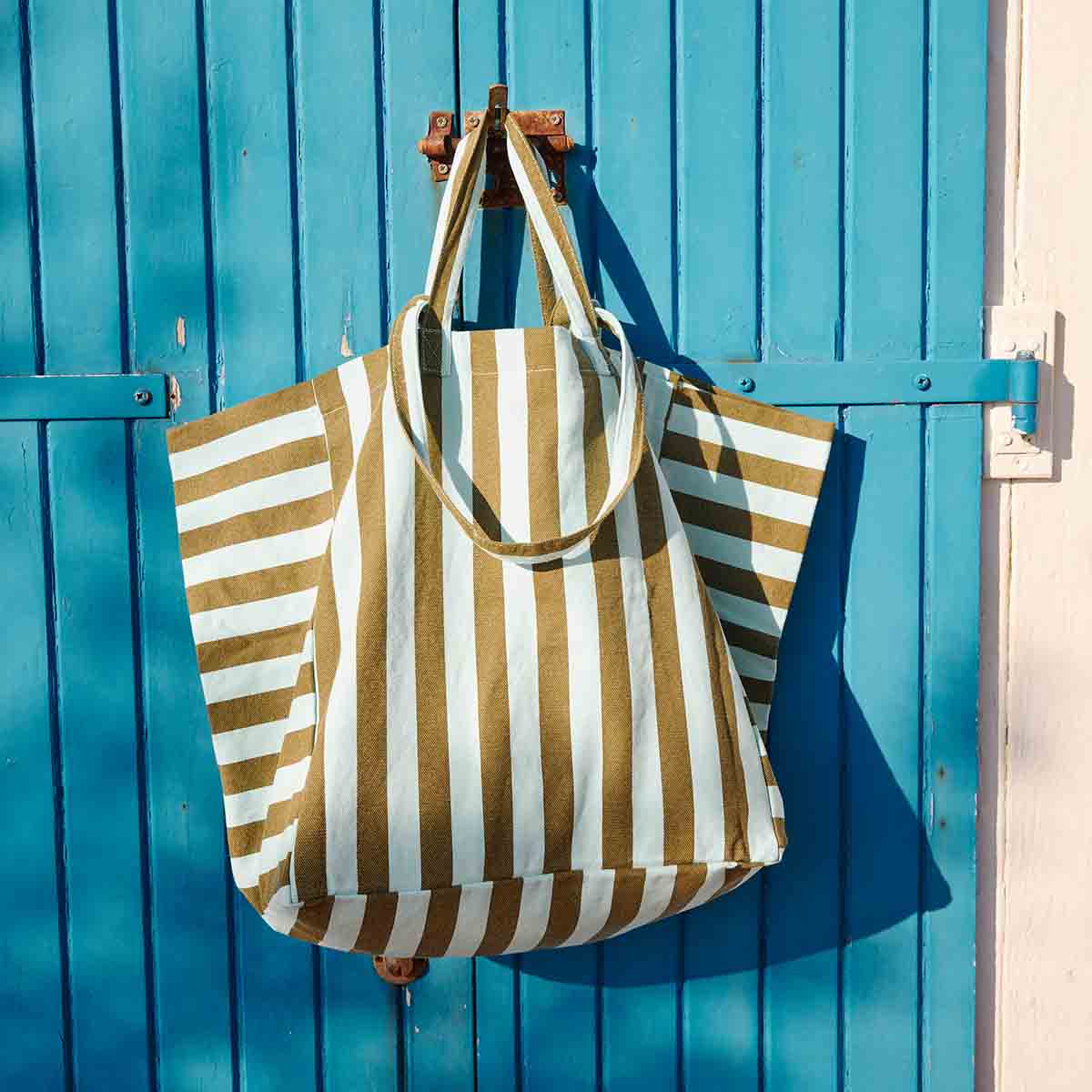 Elisa Tote Bag | Aqua & Olive Stripes