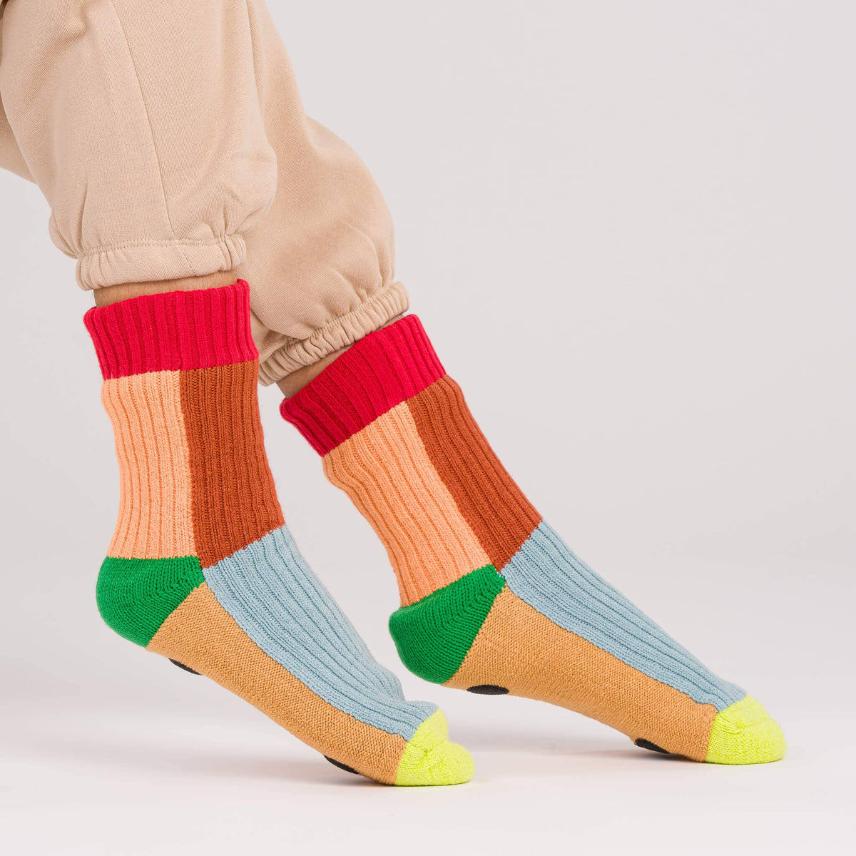 Kaleidoscope Knit House Socks | Stone Blue Rust