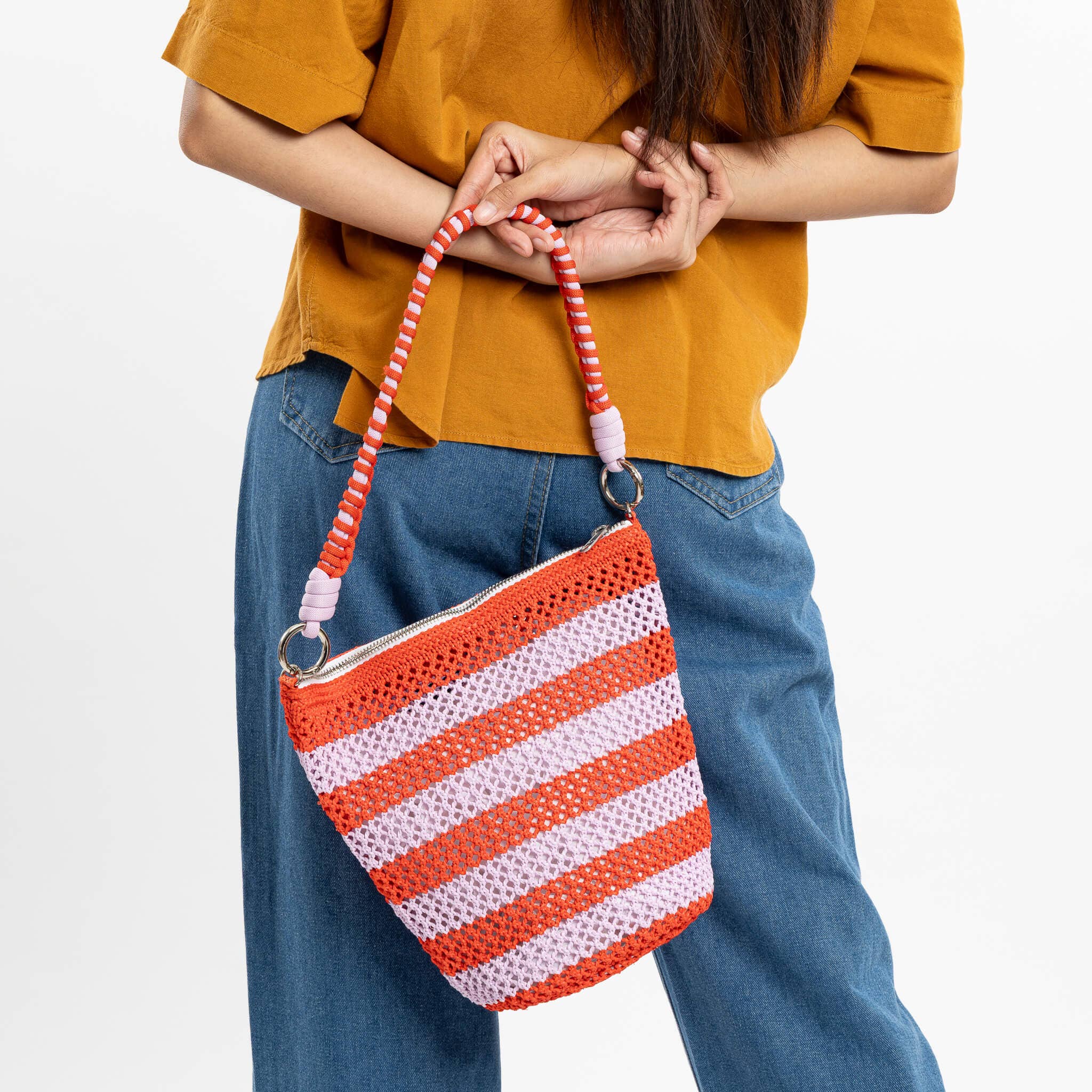 Stripe Raffia Zip Bag | Poppy Lilac