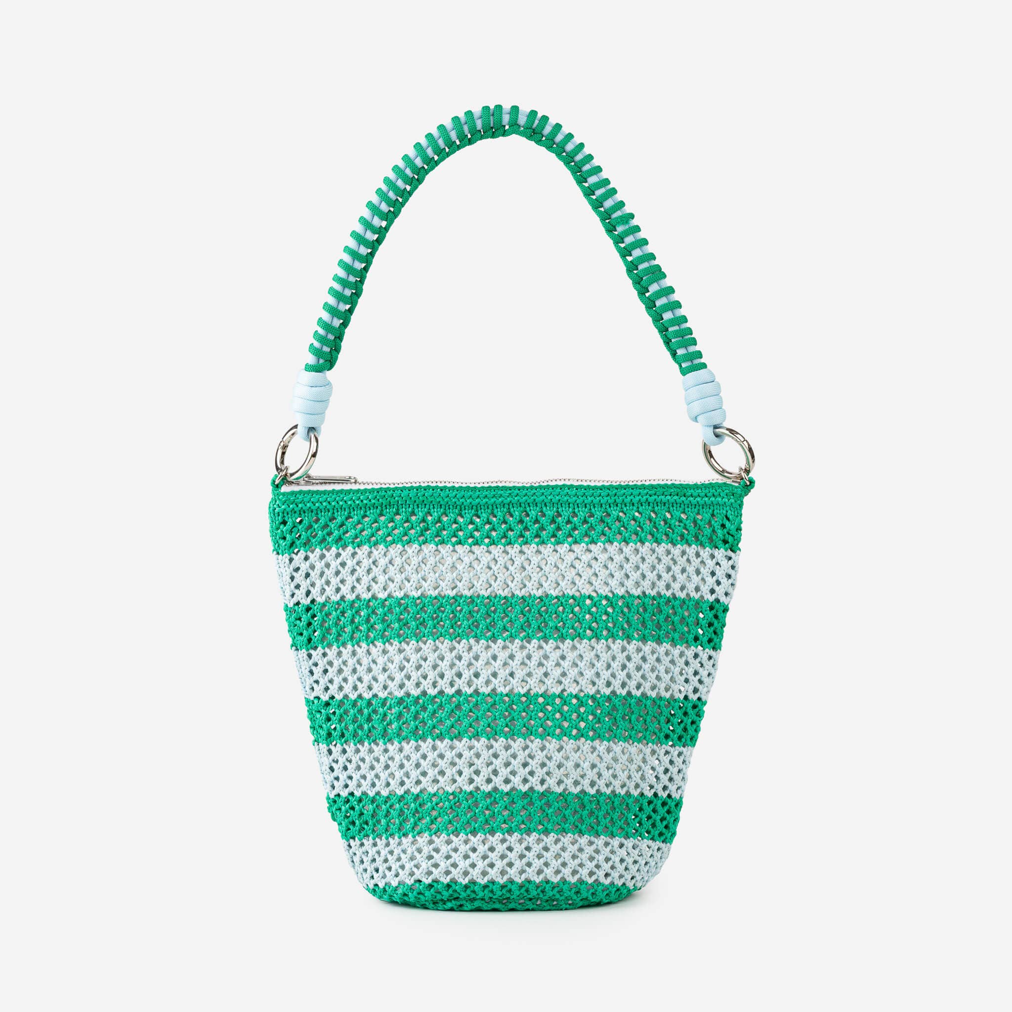 Stripe Raffia Zip Bag | Kelly Stone Blue