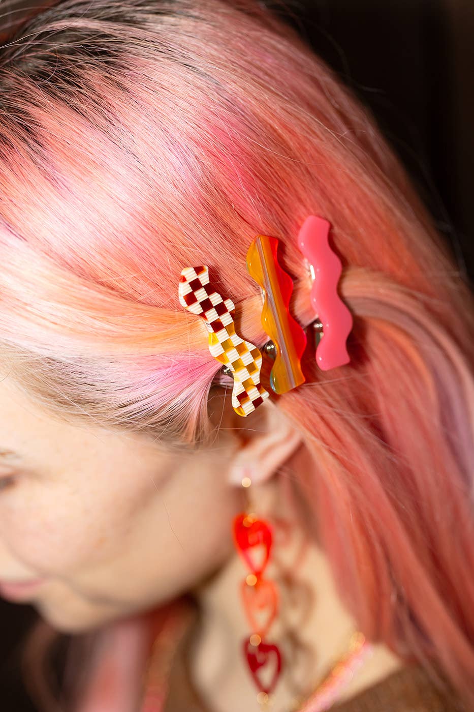 Squiggle hair-clip sets: Checkerboard