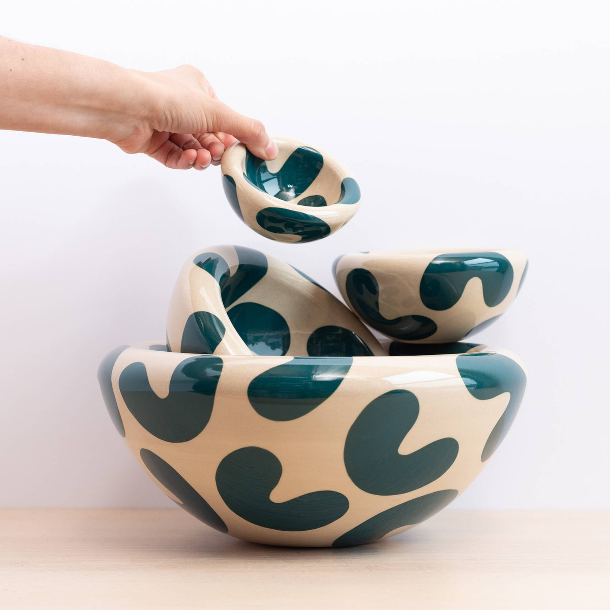 Mini Curvy Bowl | Teal Blobs