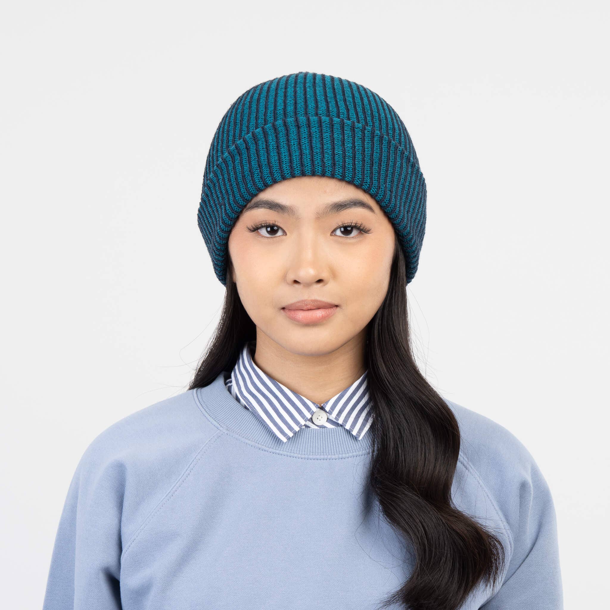 Simple Rib Knit Beanie | Navy Teal
