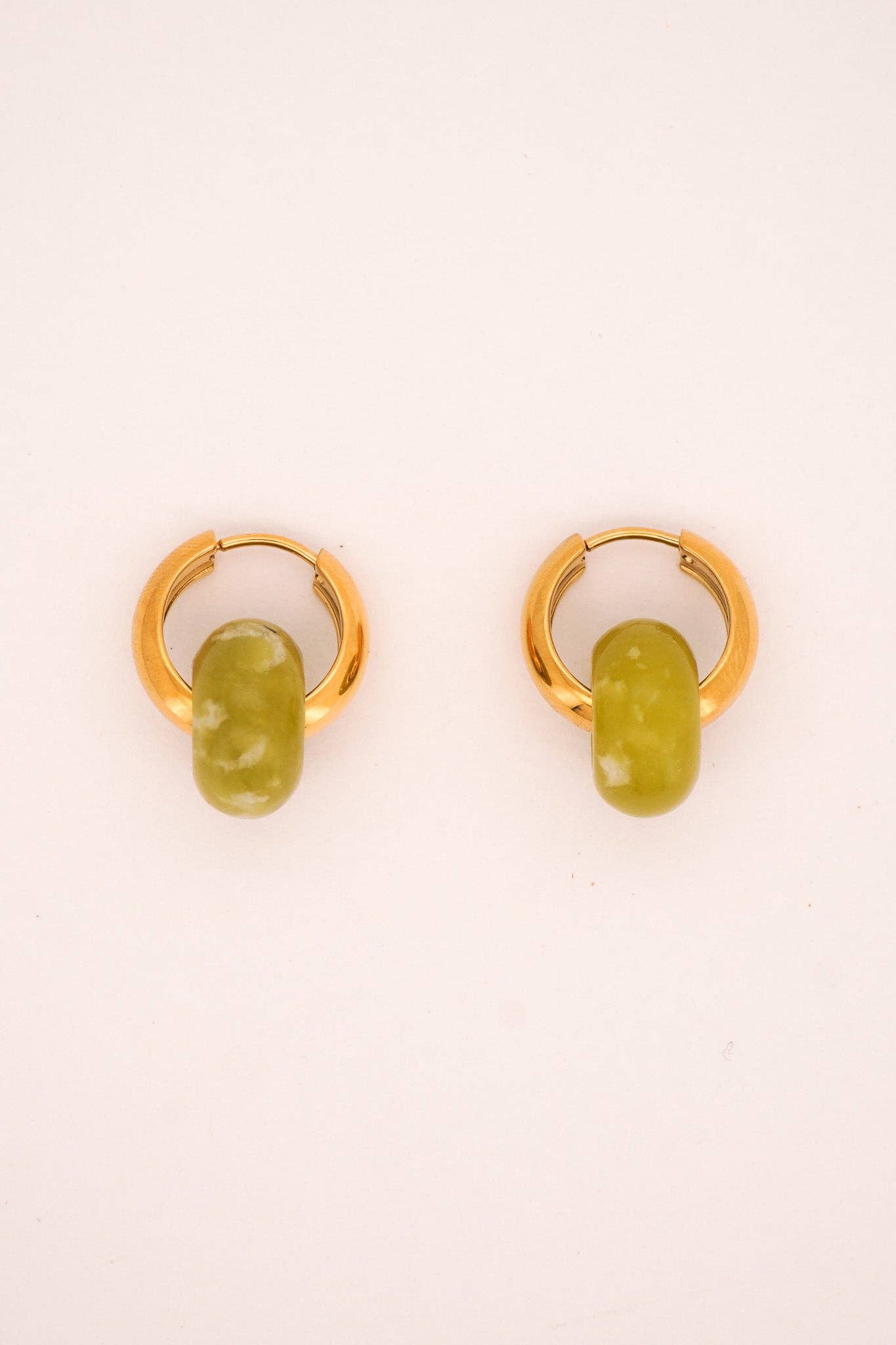 Olive Jade Stone Hoops | Gold-Plated