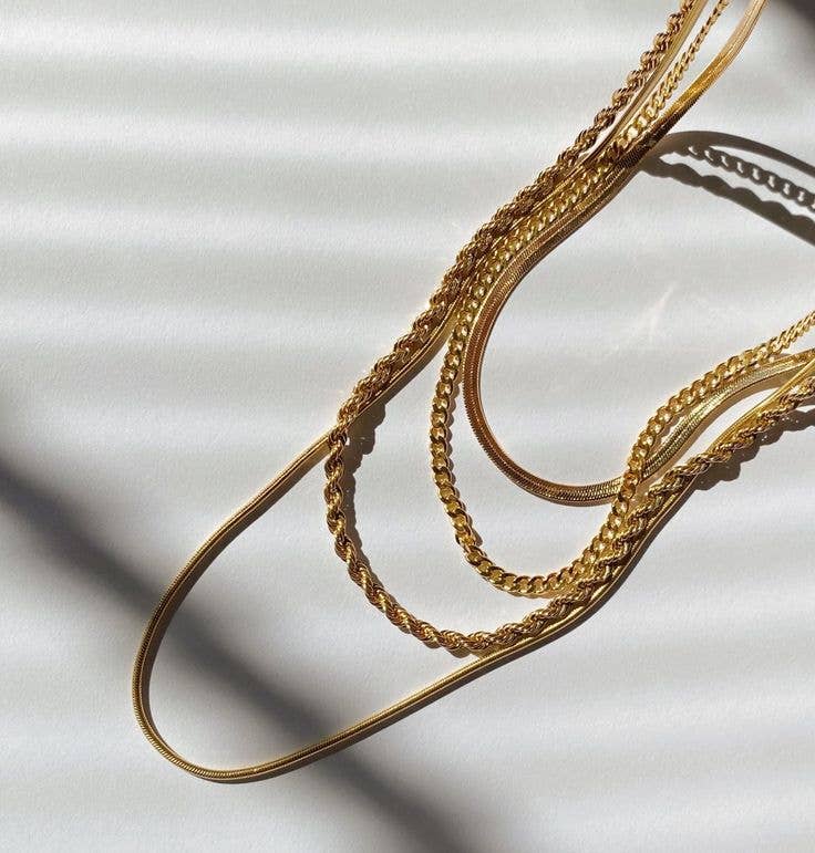 Herringbone Thin Snake Chain | Gold