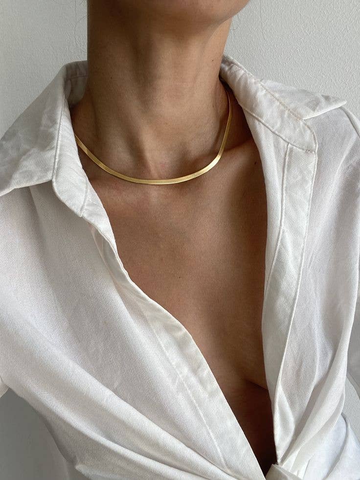 Herringbone Thin Snake Chain | Gold
