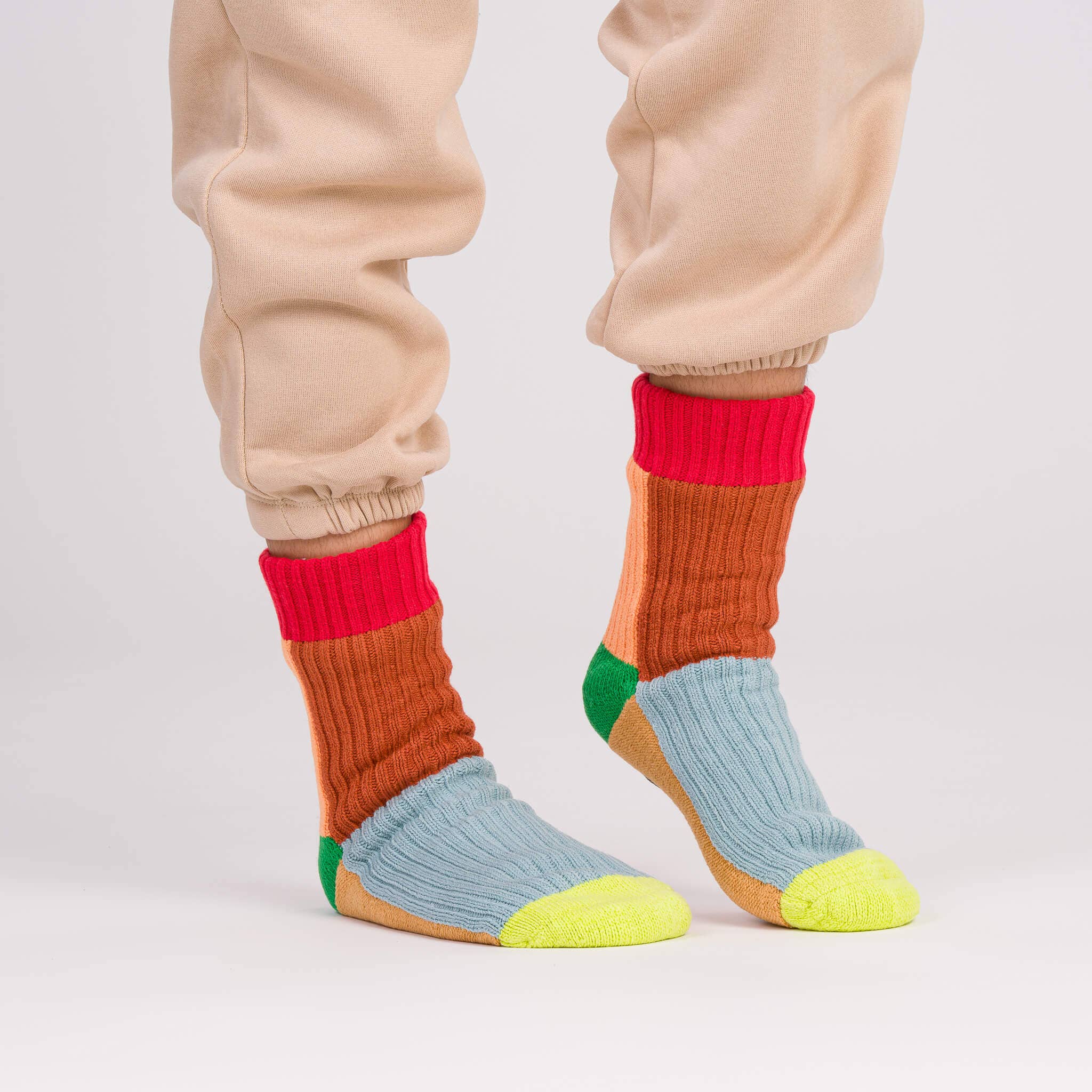 Kaleidoscope Knit House Socks | Stone Blue Rust