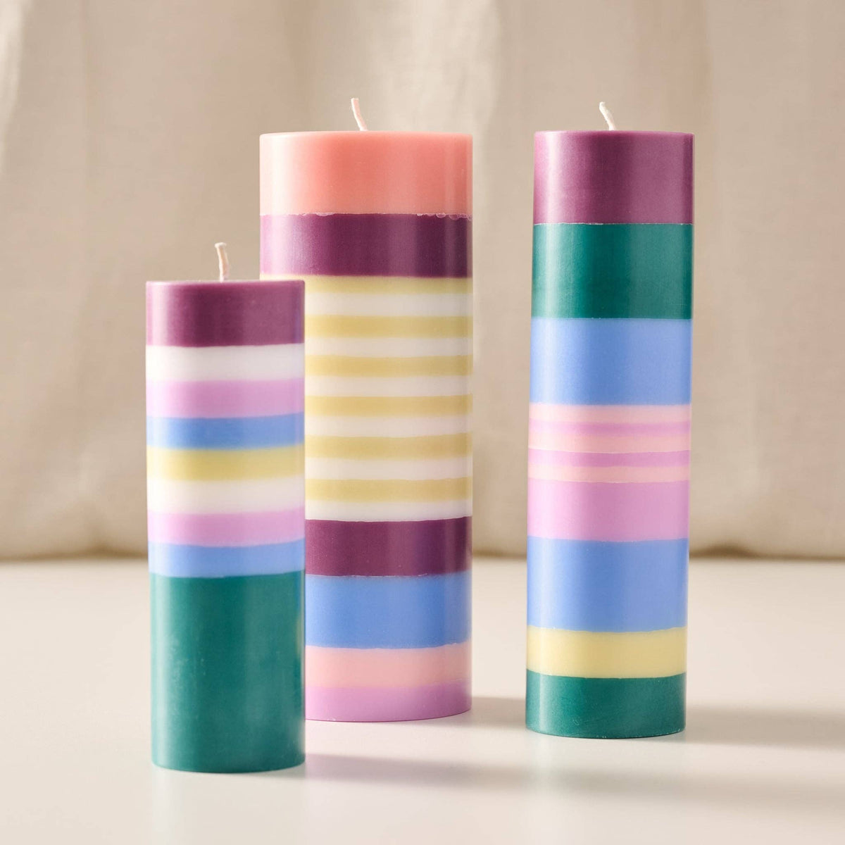 Obor Large Stripe Palm Wax Pillar Candle | Berry