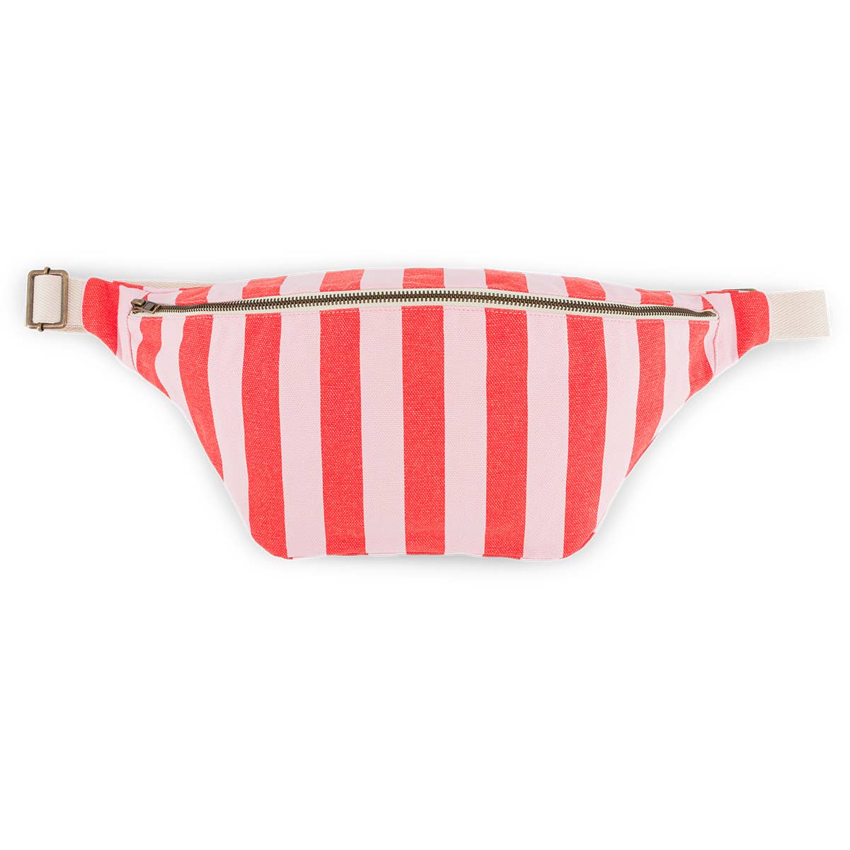Cotton Cross Body Bag / Fanny Pack | Tomato Red & Pink Stripes