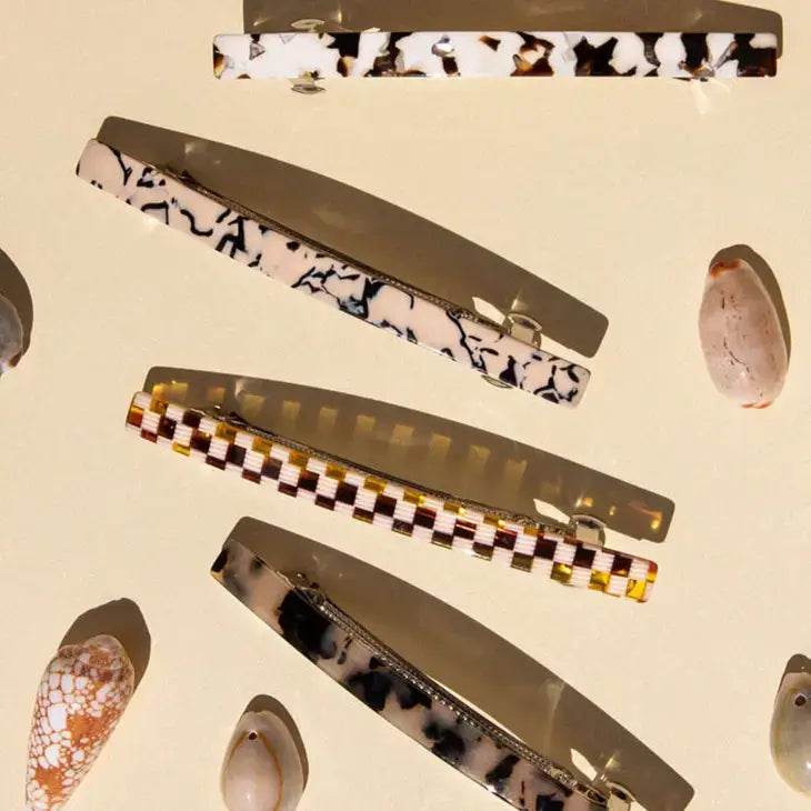 Jela Hair Barrette Clip: Brown + Cream Checkered