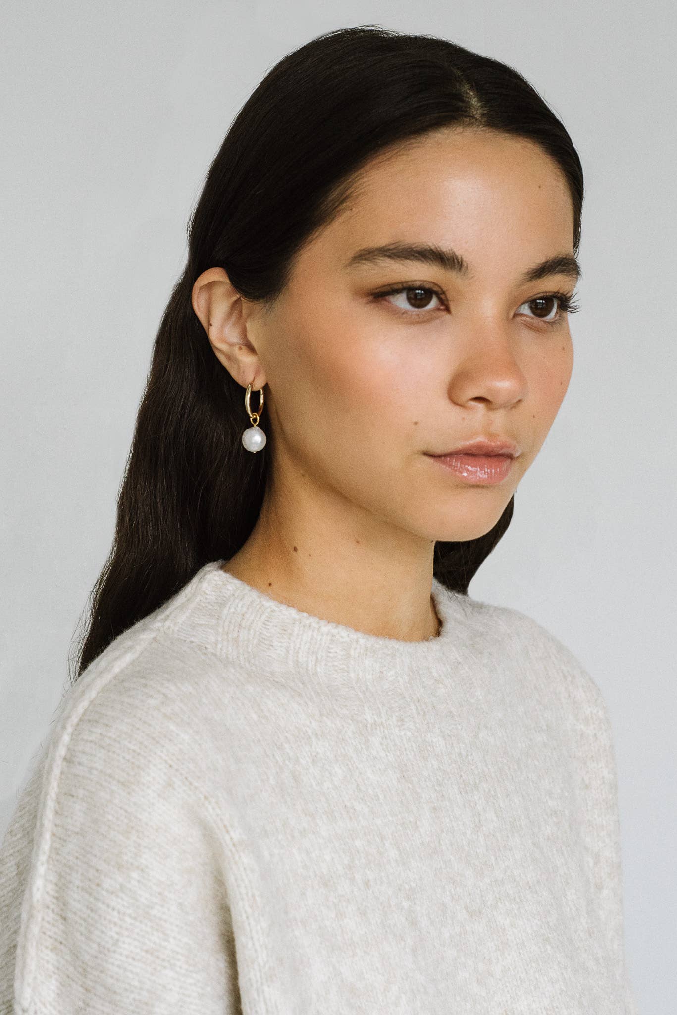 Anna Hoops + Wrinkle Pearl Charms: 13mm Huggies