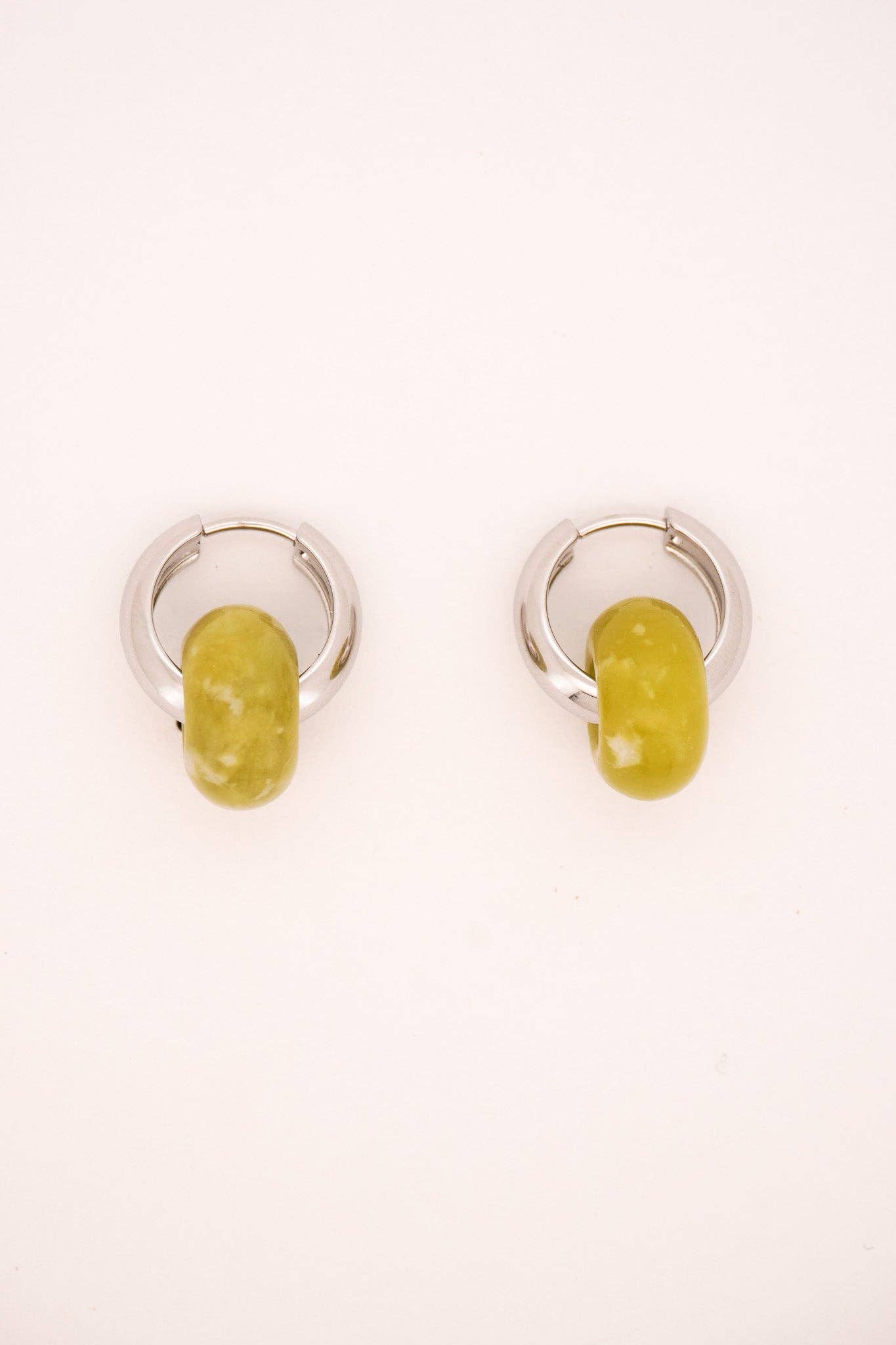 Olive Jade Stone Hoops | Stainless Steel