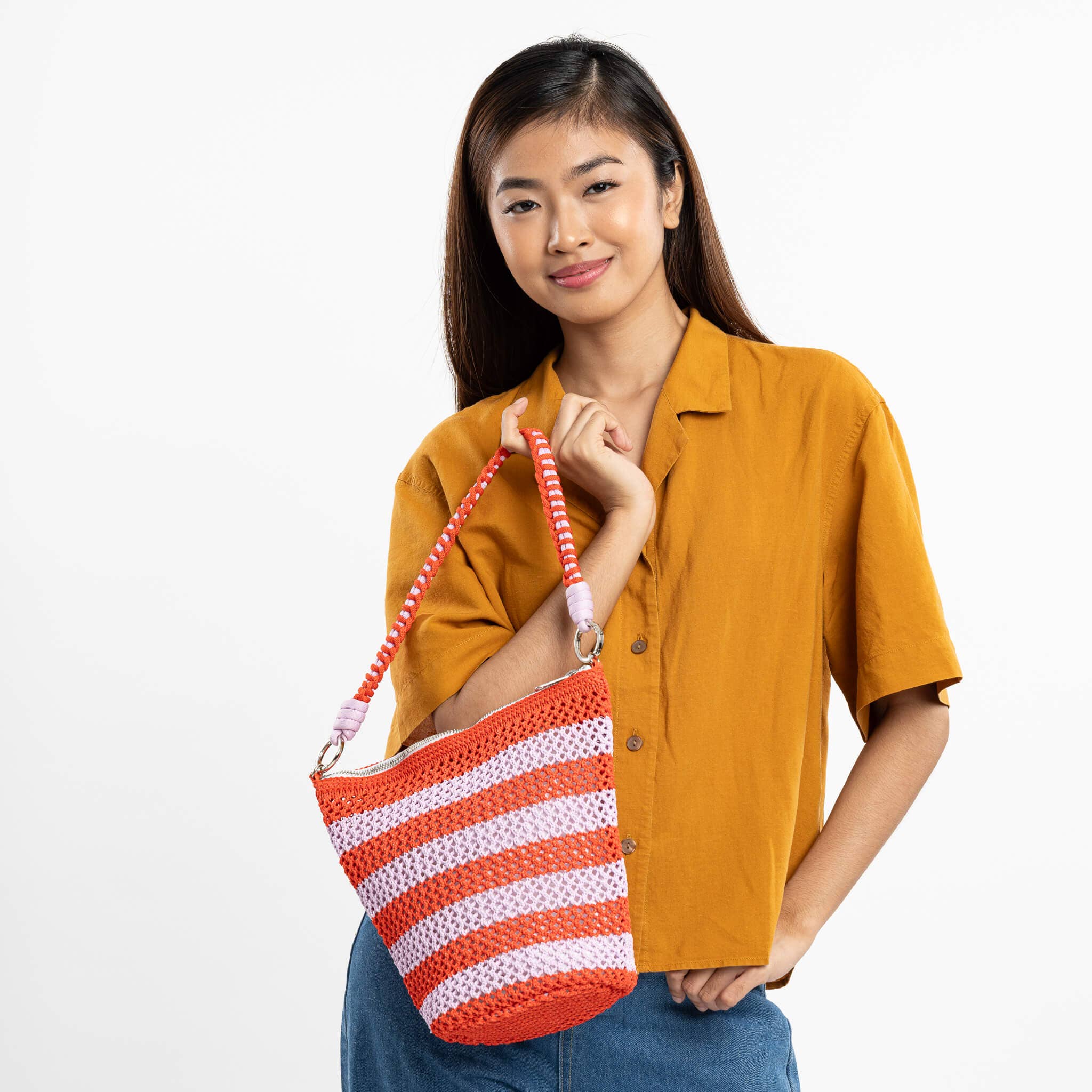 Stripe Raffia Zip Bag | Poppy Lilac