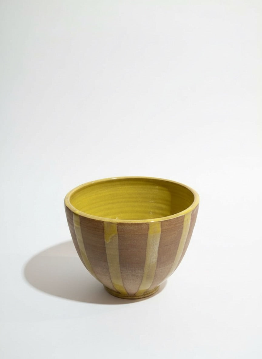 Large Striped Yellow Stoneware Planter