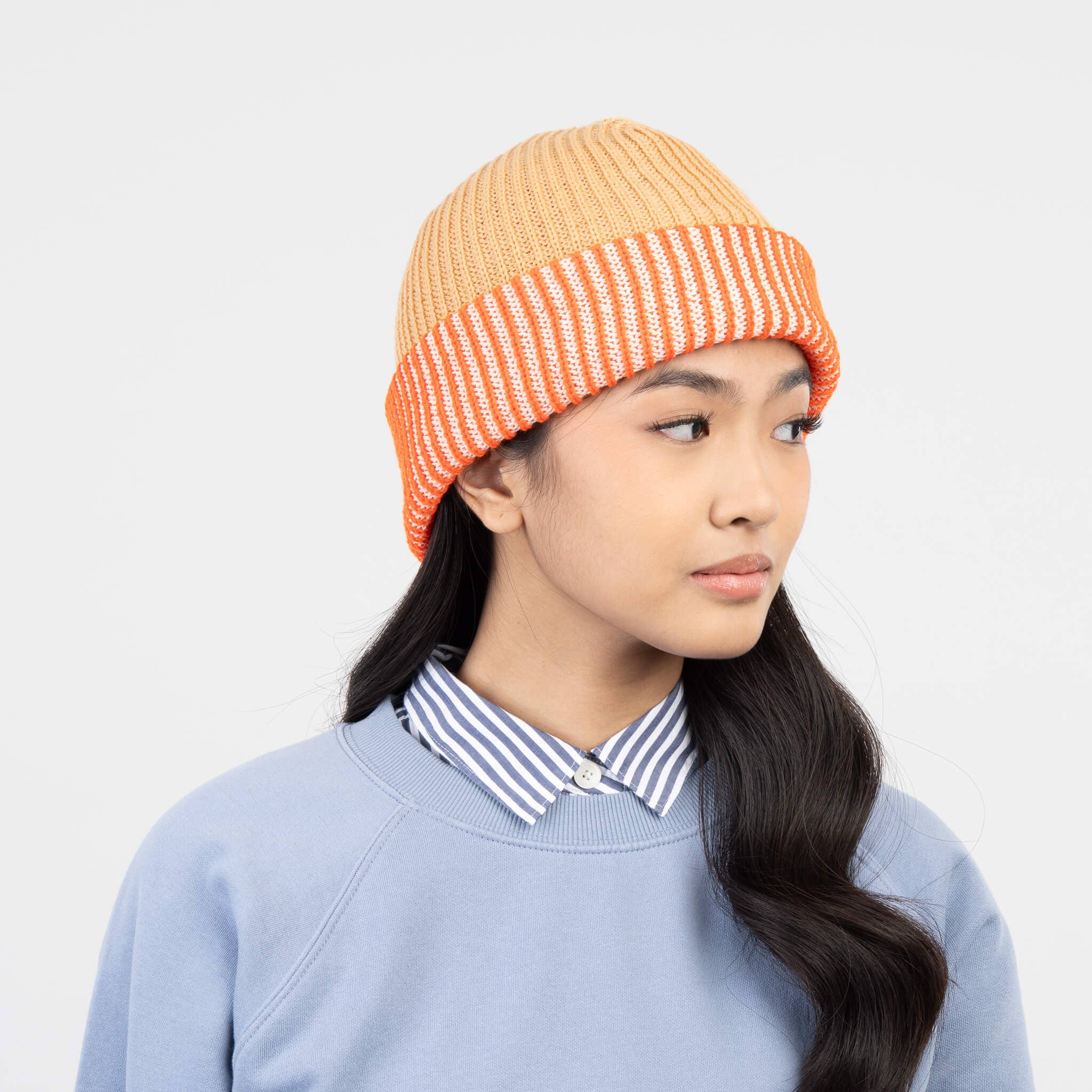 Stripe Cuff Plush Beanie | Camel Poppy