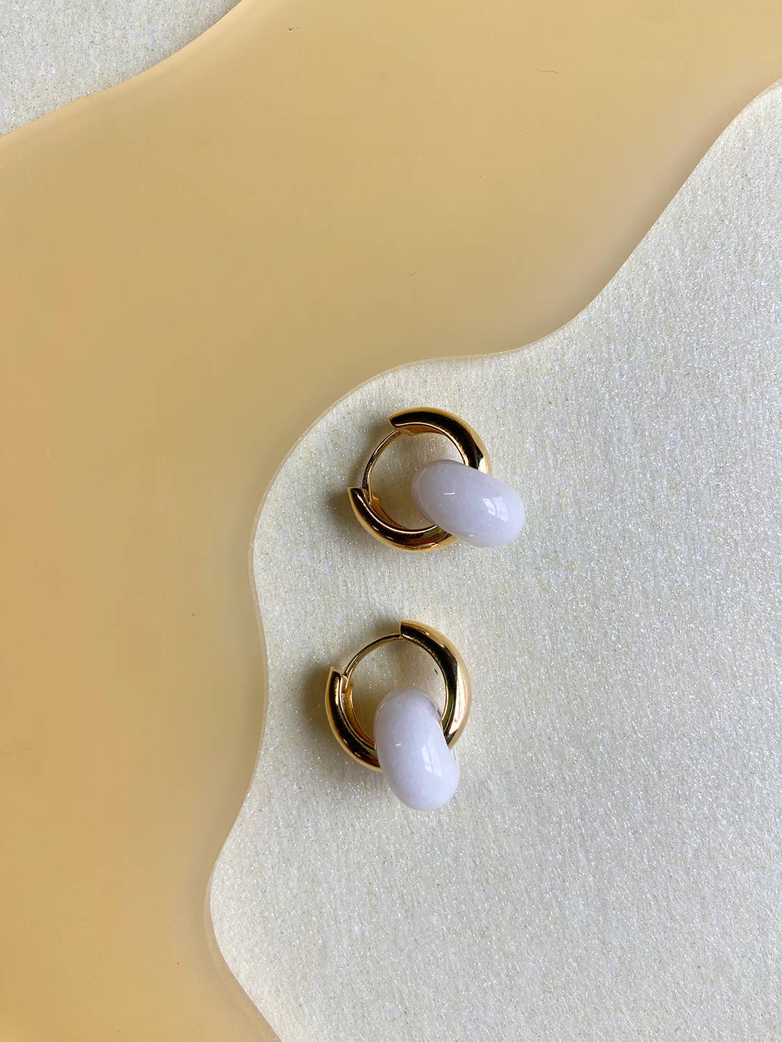 Rondella Stone Chunky Hoops: White Jade
