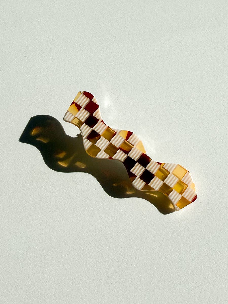 Squiggle hair-clip sets: Checkerboard