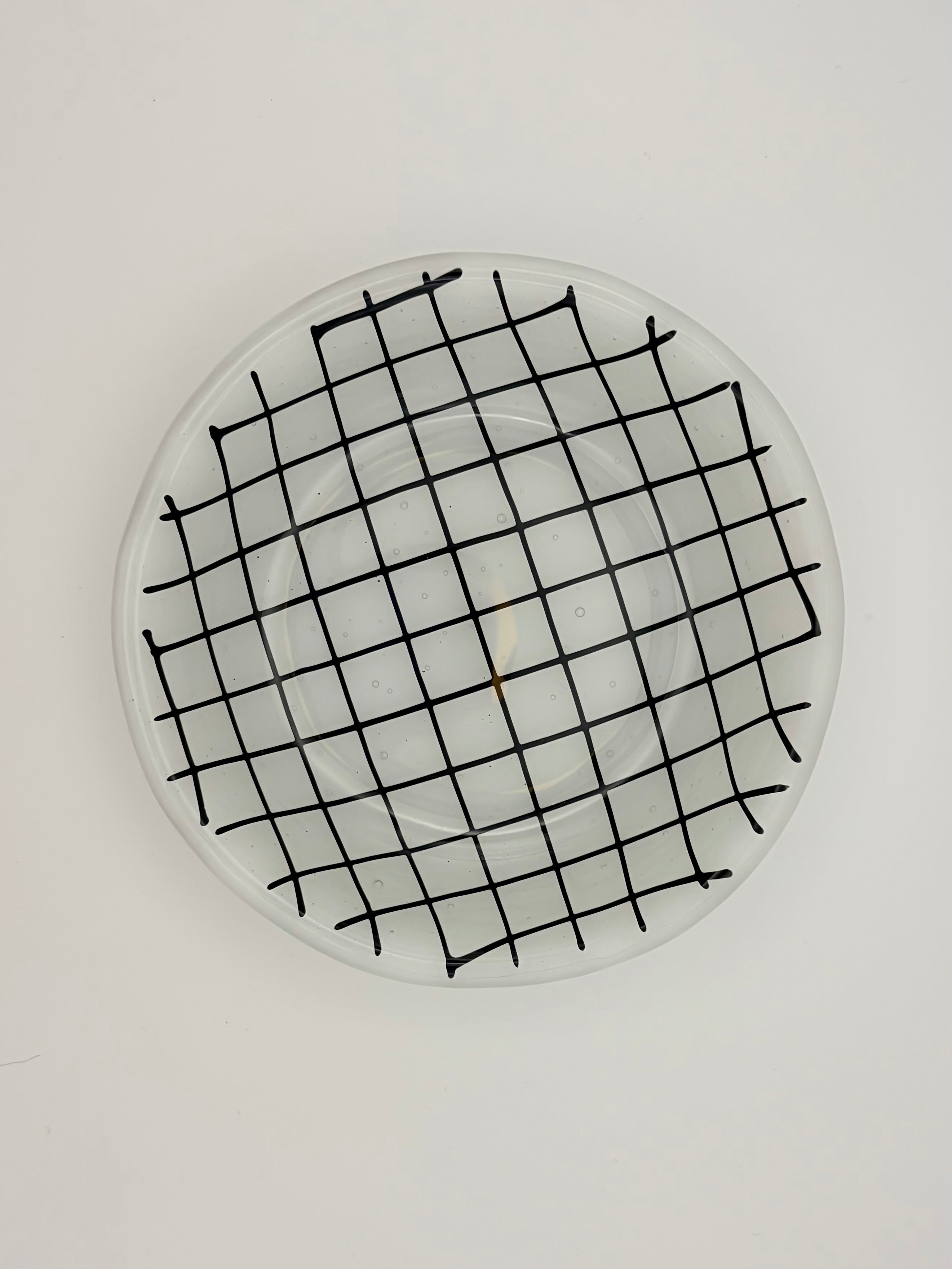 Medium Round Glass Dish | White Grid