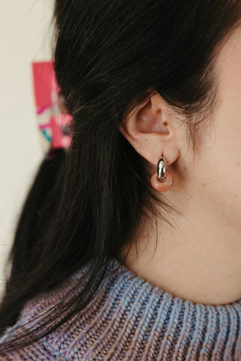 Rondella Stone Stainless Steel Hoops | Peach Quartz