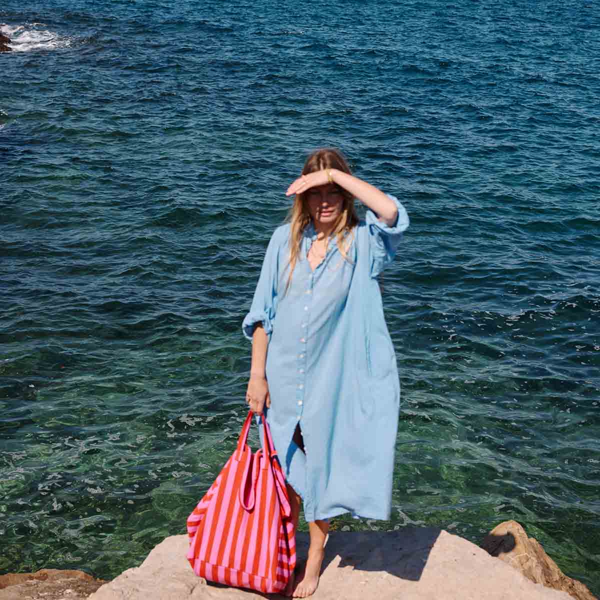 Elisa Tote Bag | Orchid & Tomato Stripes