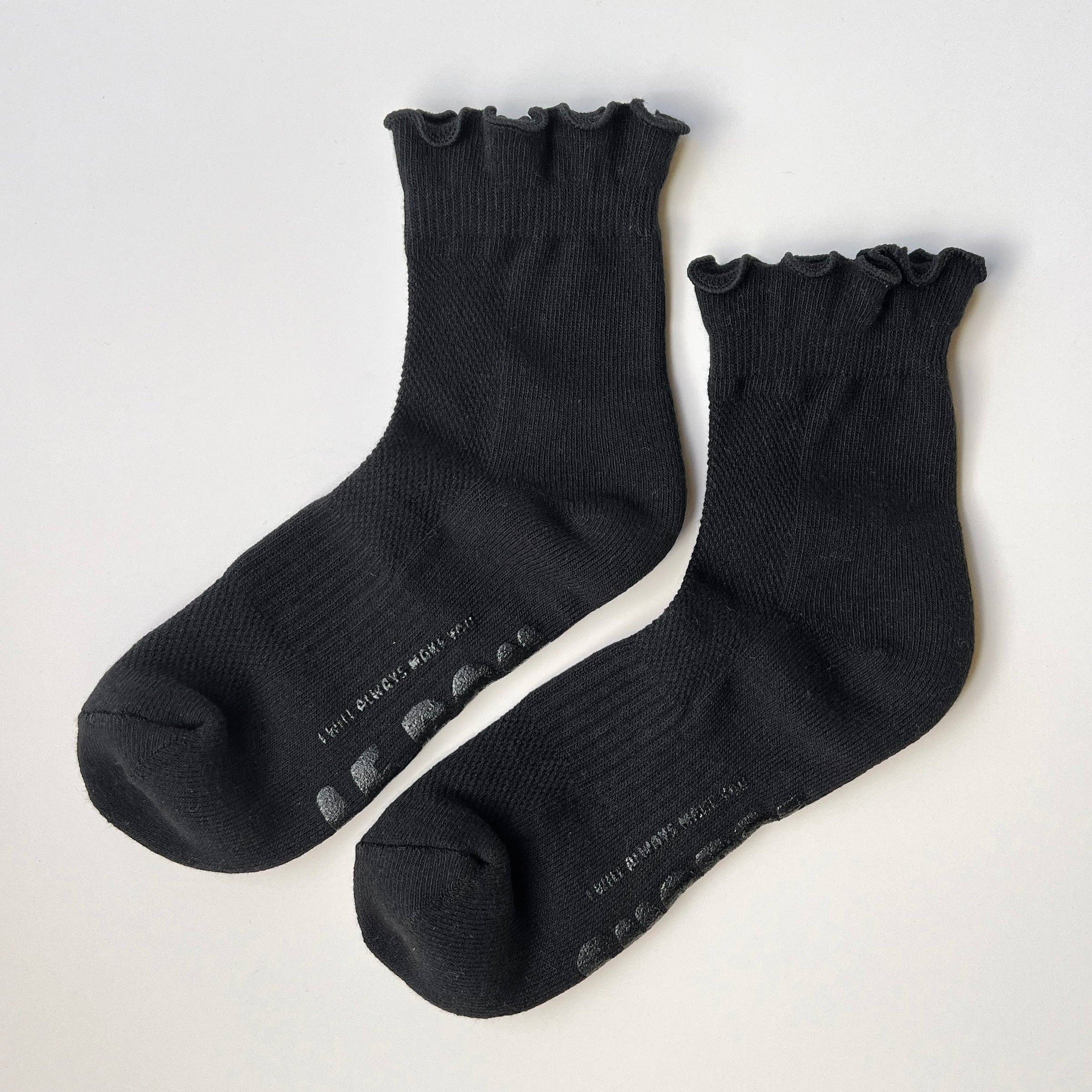 Ruffled Hugger Crew Socks | Black