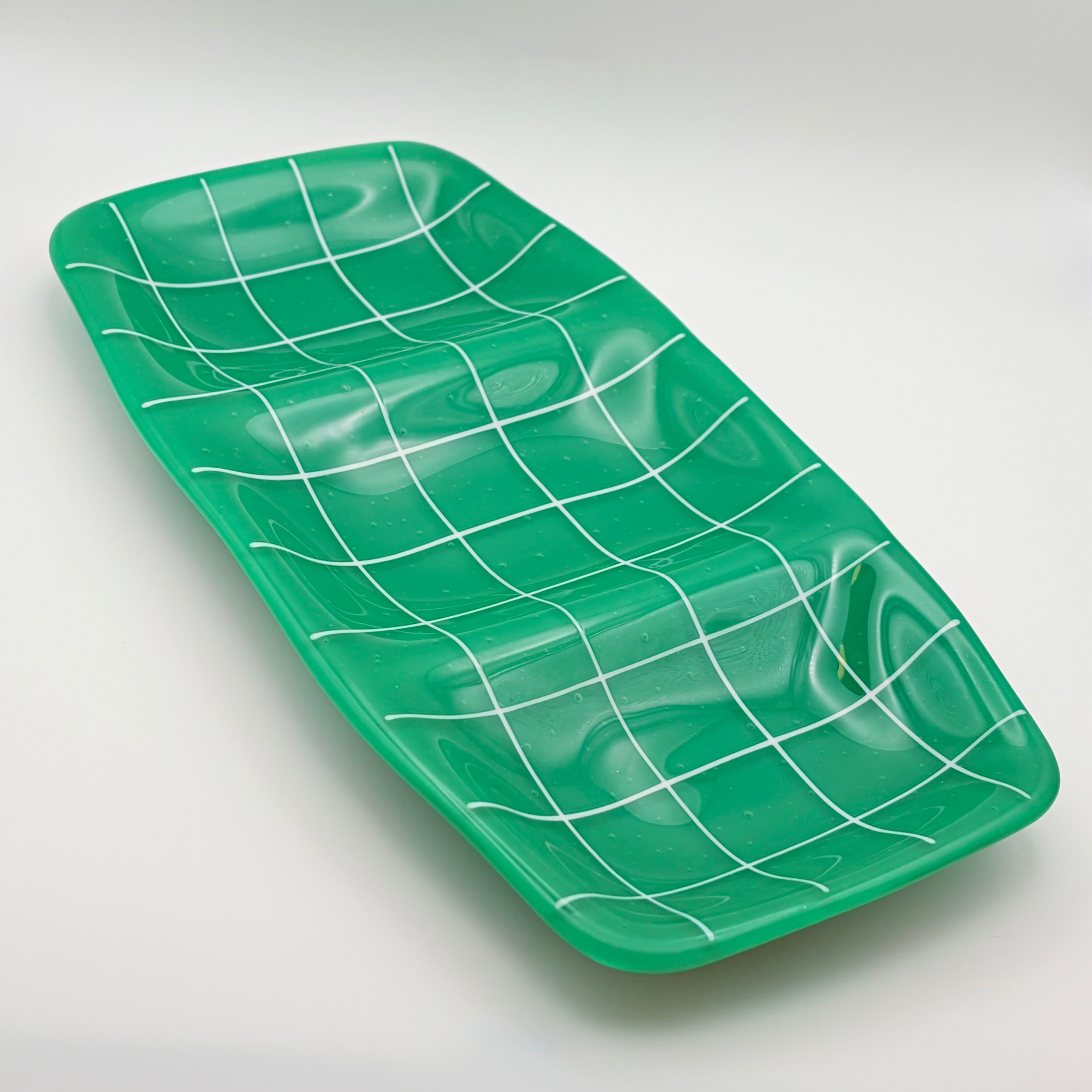 Large Rectangle Glass Dish | Green Grid