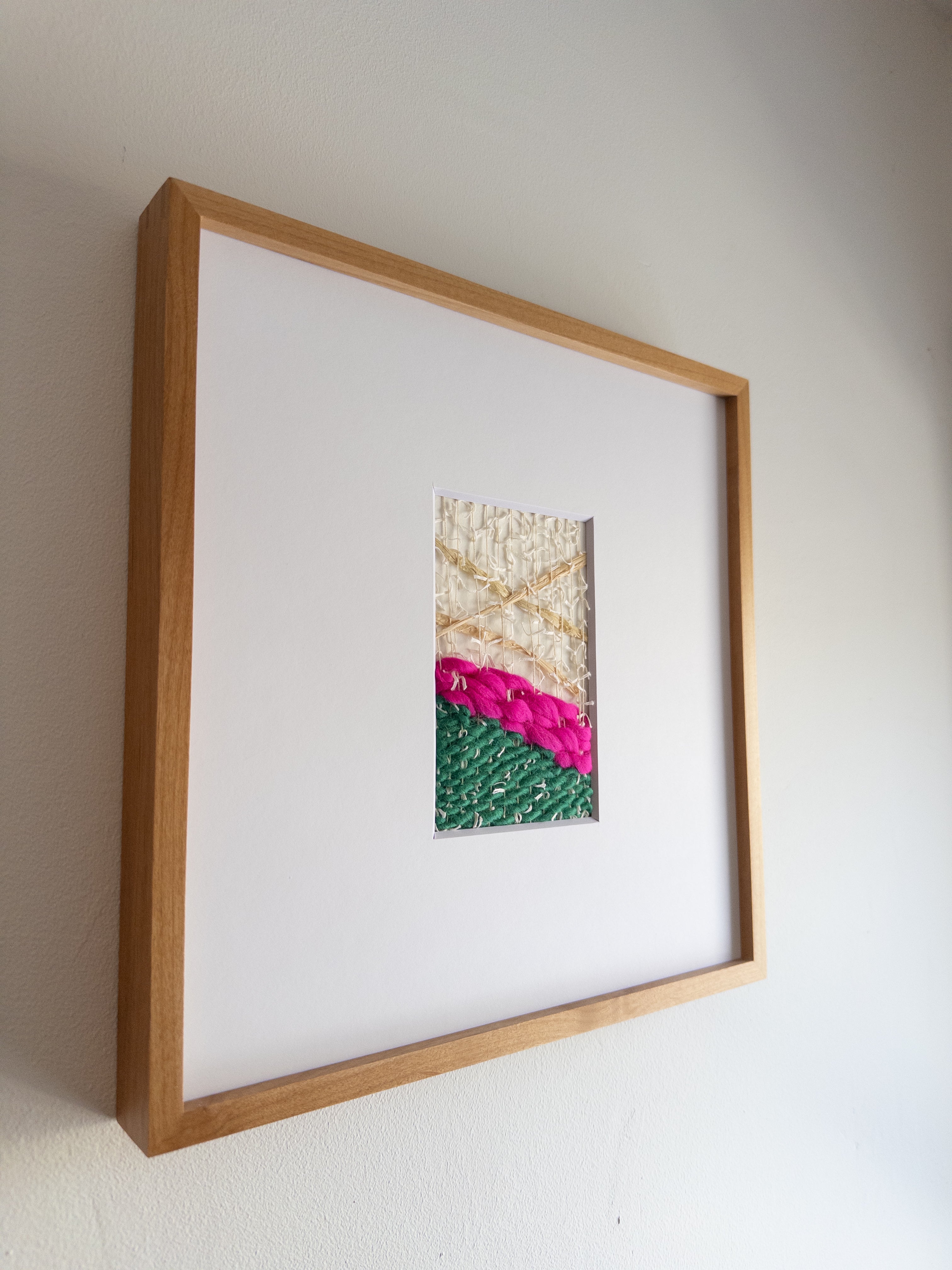 Framed Fiber Art | Bright Pink & Green