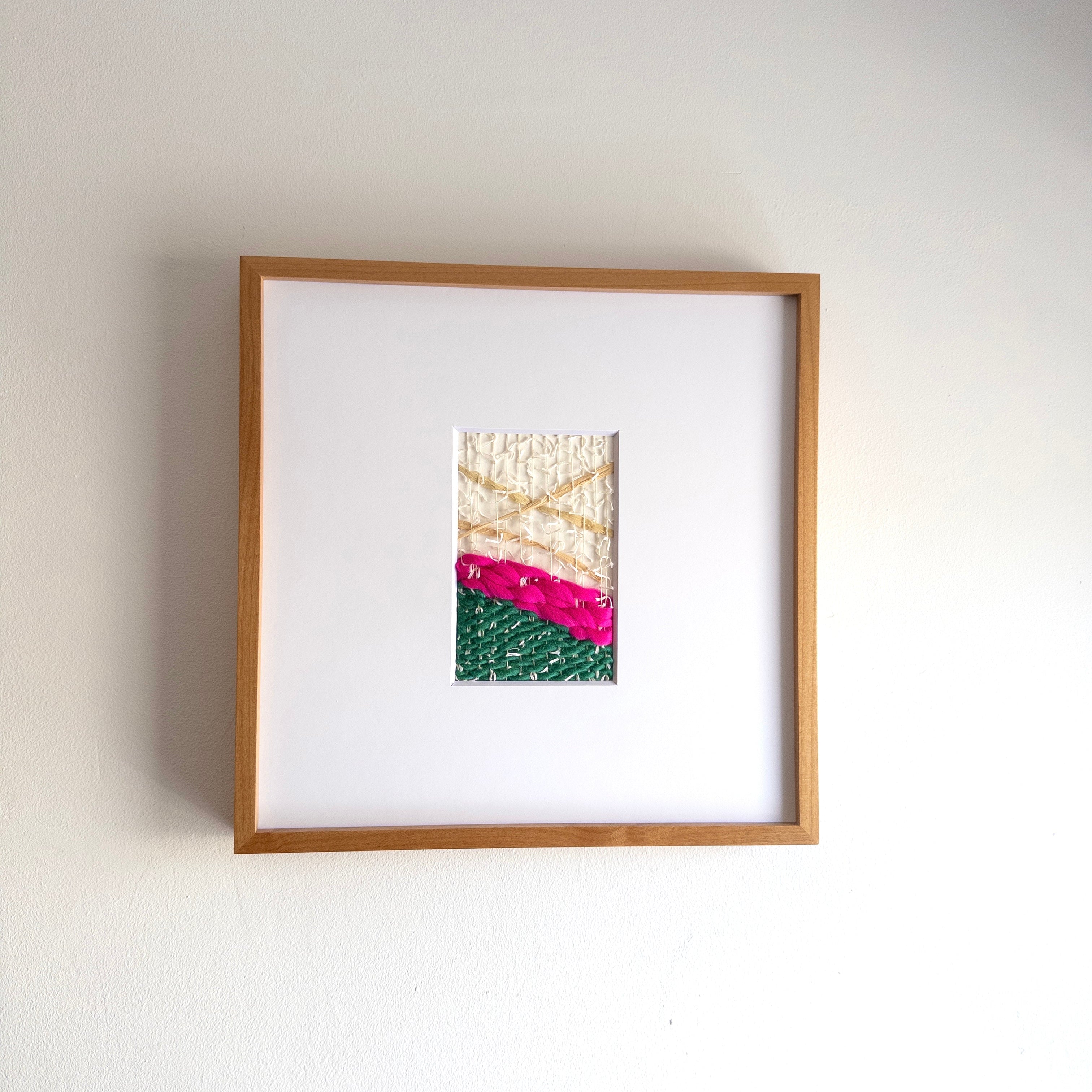 Framed Fiber Art | Bright Pink & Green