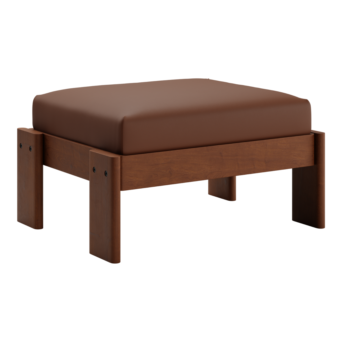 Brown ottoman with wooden frame on a white background