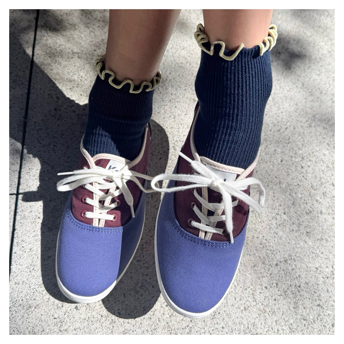 The Petite Ruffled Modal Socks | Navy & Butter