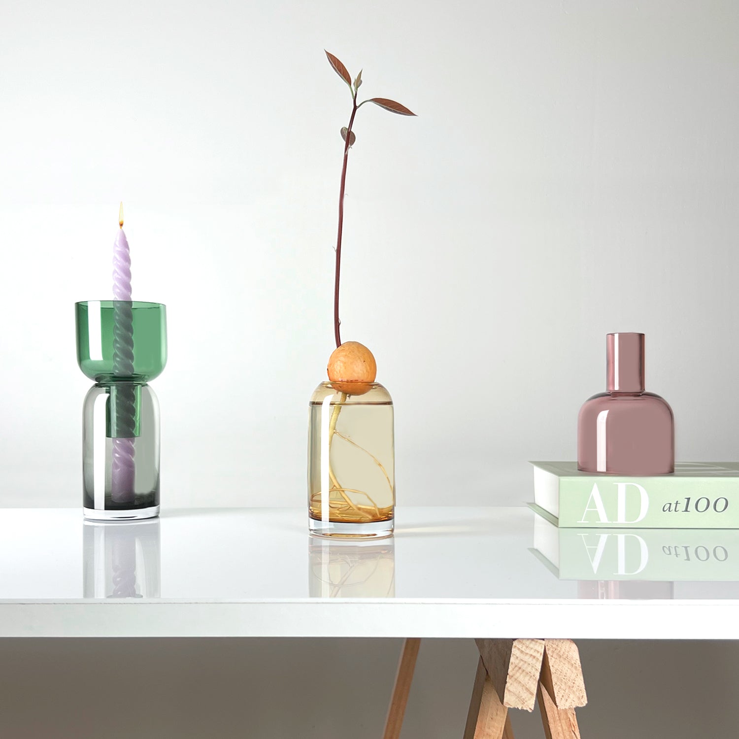 Small Green and Grey Glass Flip Vase