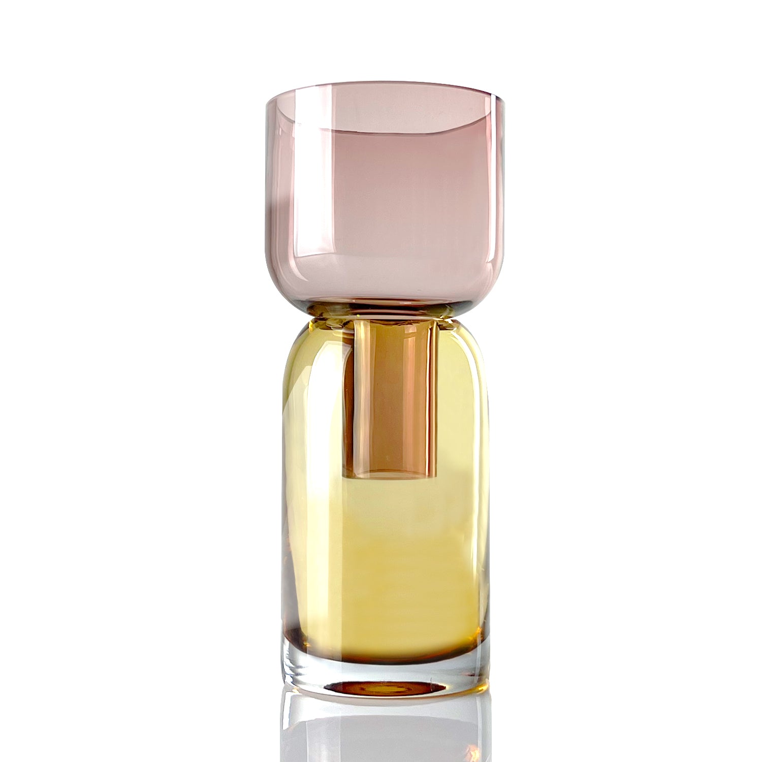 Small Pink and Yellow Glass Flip Vase