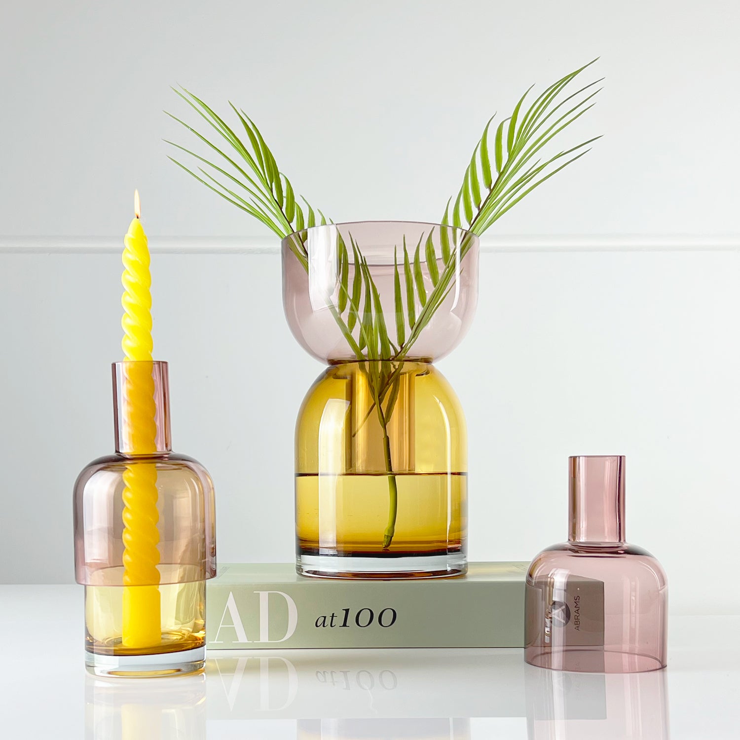 Small Pink and Yellow Glass Flip Vase