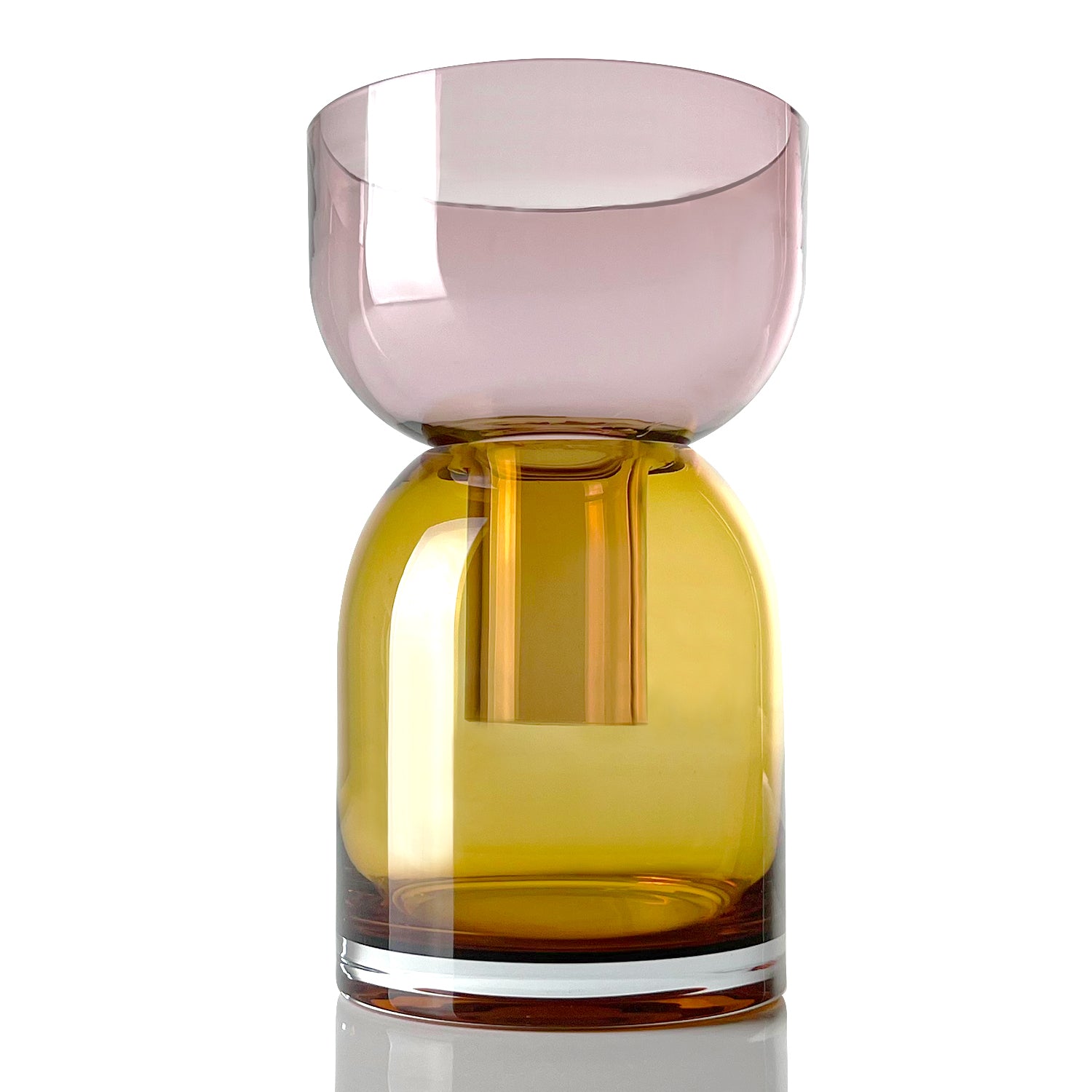 Large Pink and Yellow Glass Flip Vase