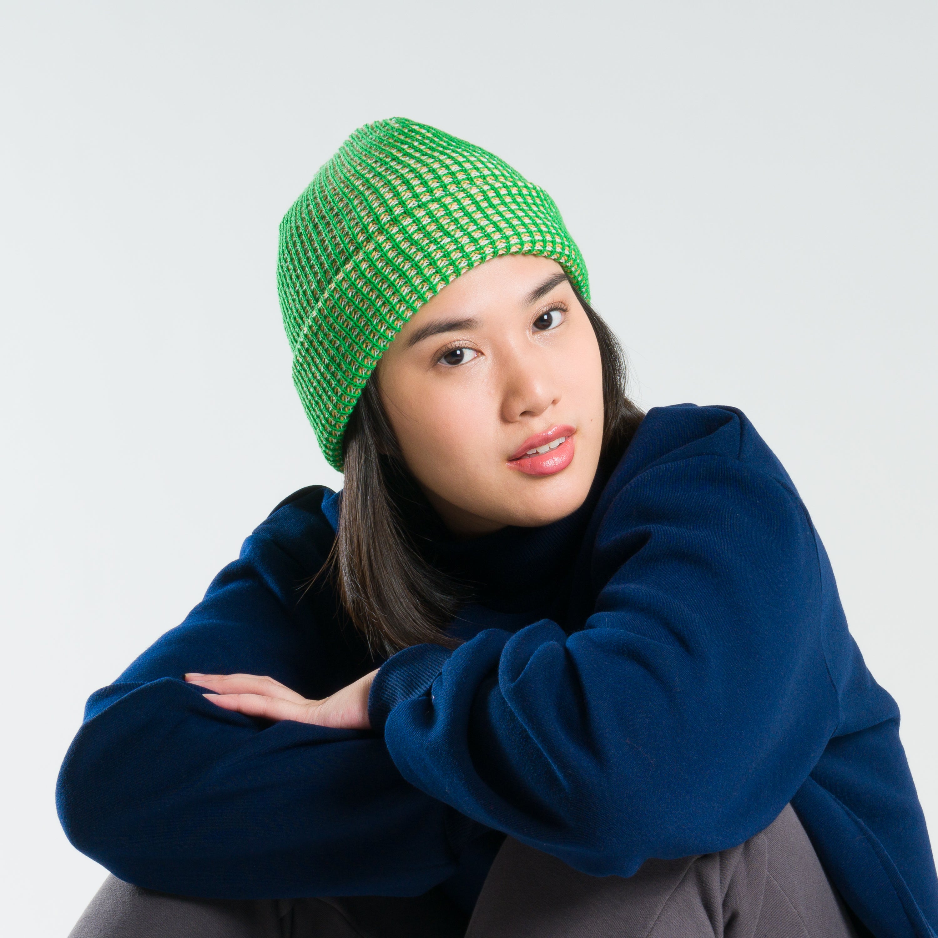 Grid Knit Beanie - Kelly Green