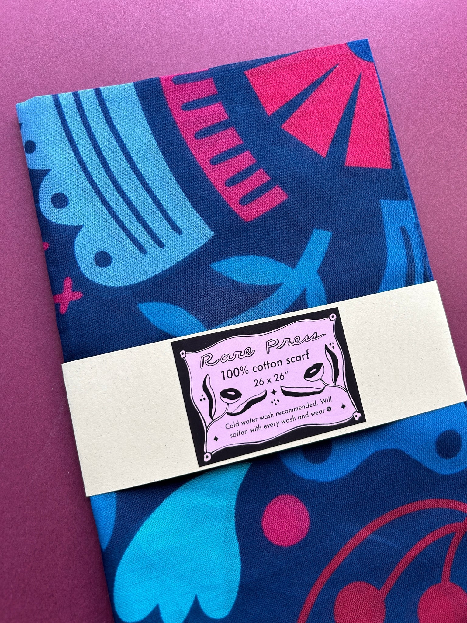 Folky Blues Cotton Scarf by Rare Press