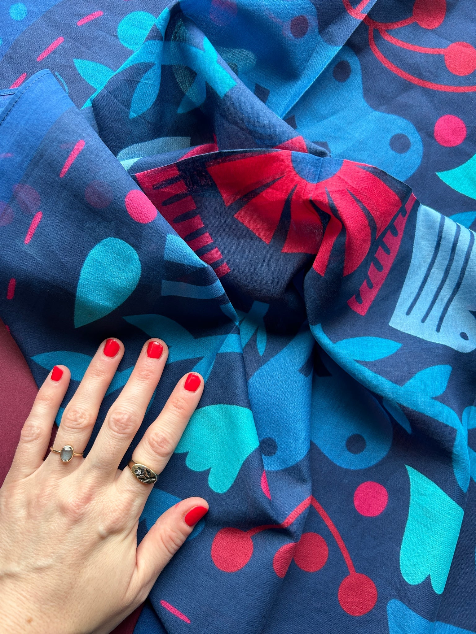 Folky Blues Cotton Scarf by Rare Press