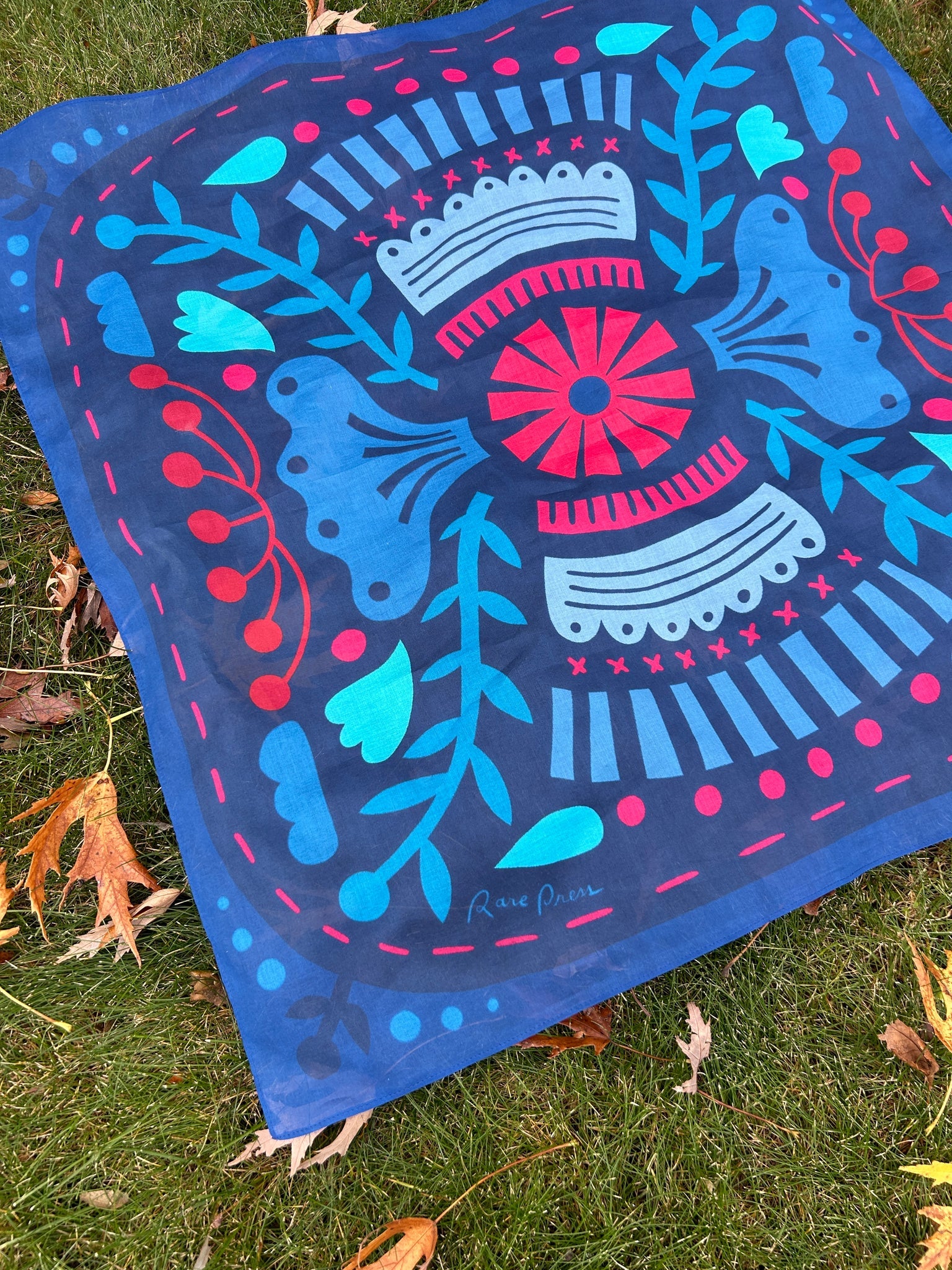 Folky Blues Cotton Scarf by Rare Press