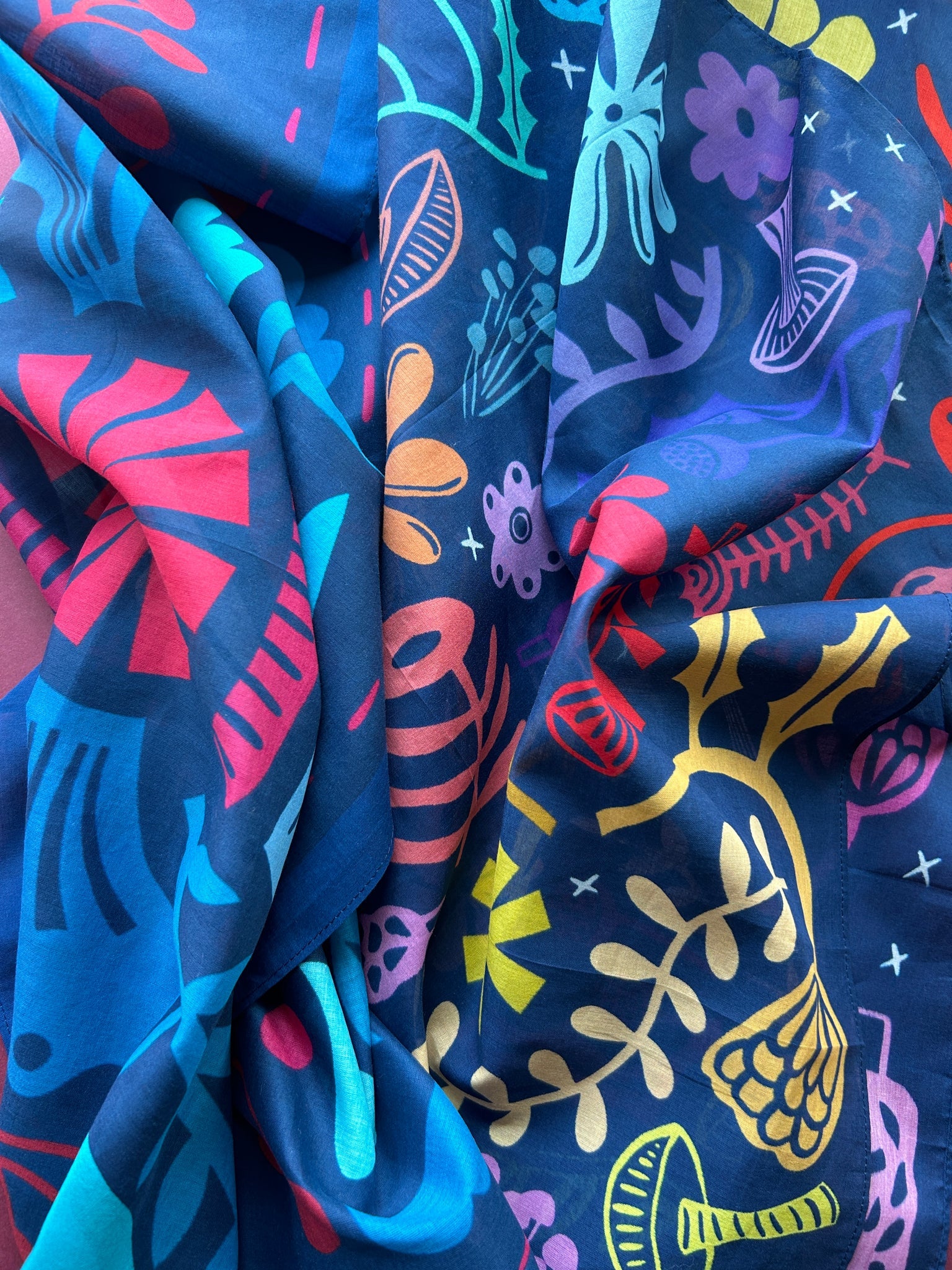 Mushrooms & Flowers Cotton Scarf by Rare Press