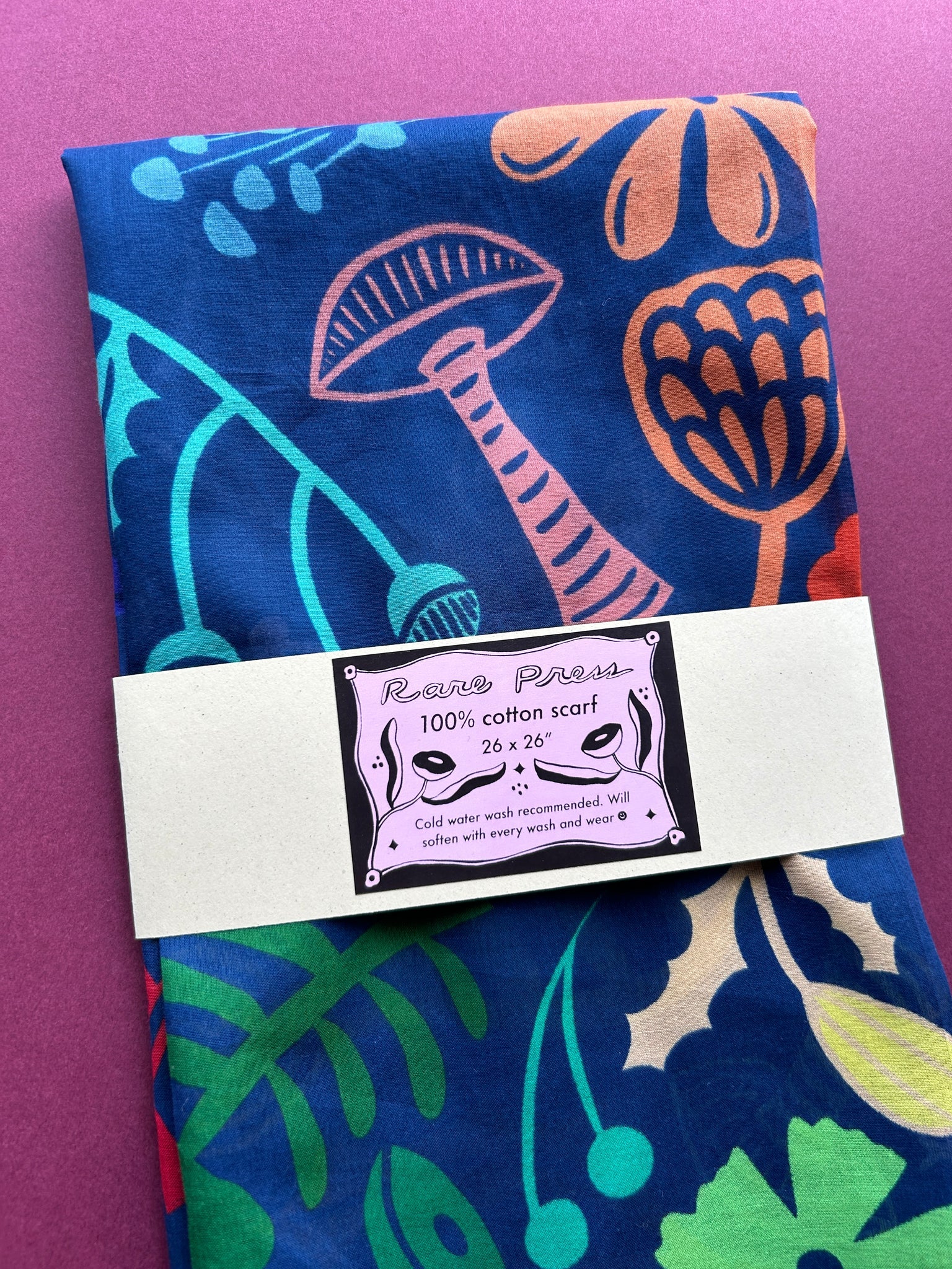 Mushrooms & Flowers Cotton Scarf by Rare Press