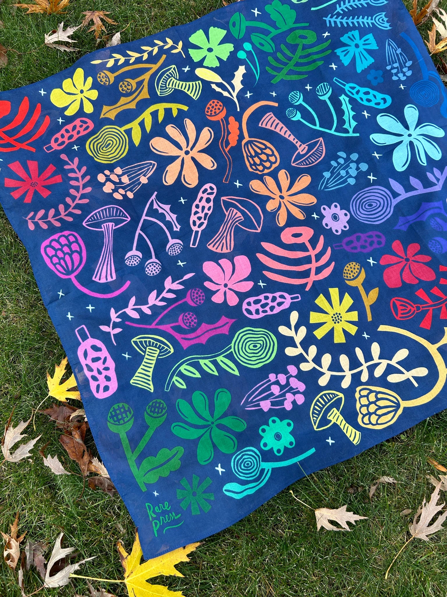 Mushrooms & Flowers Cotton Scarf by Rare Press
