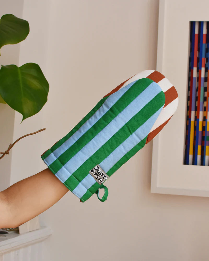 Striped Oven Mitts - Broccoli