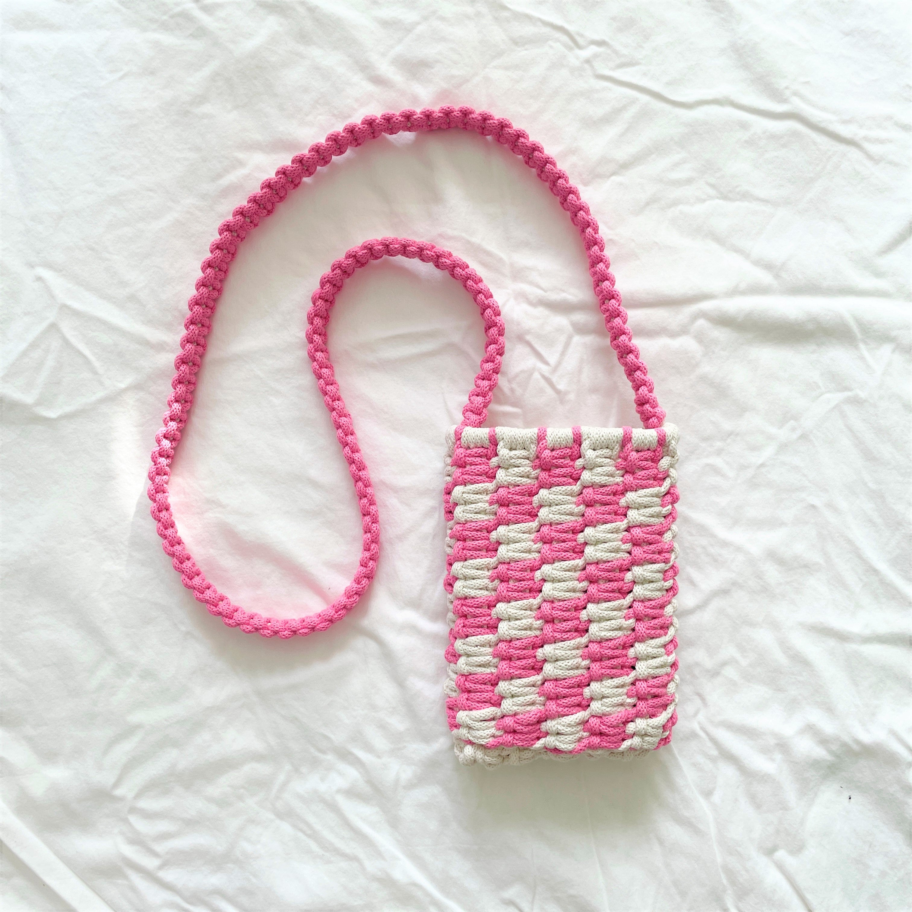 Checkered Macrame Phone Sling Crossbody Bag